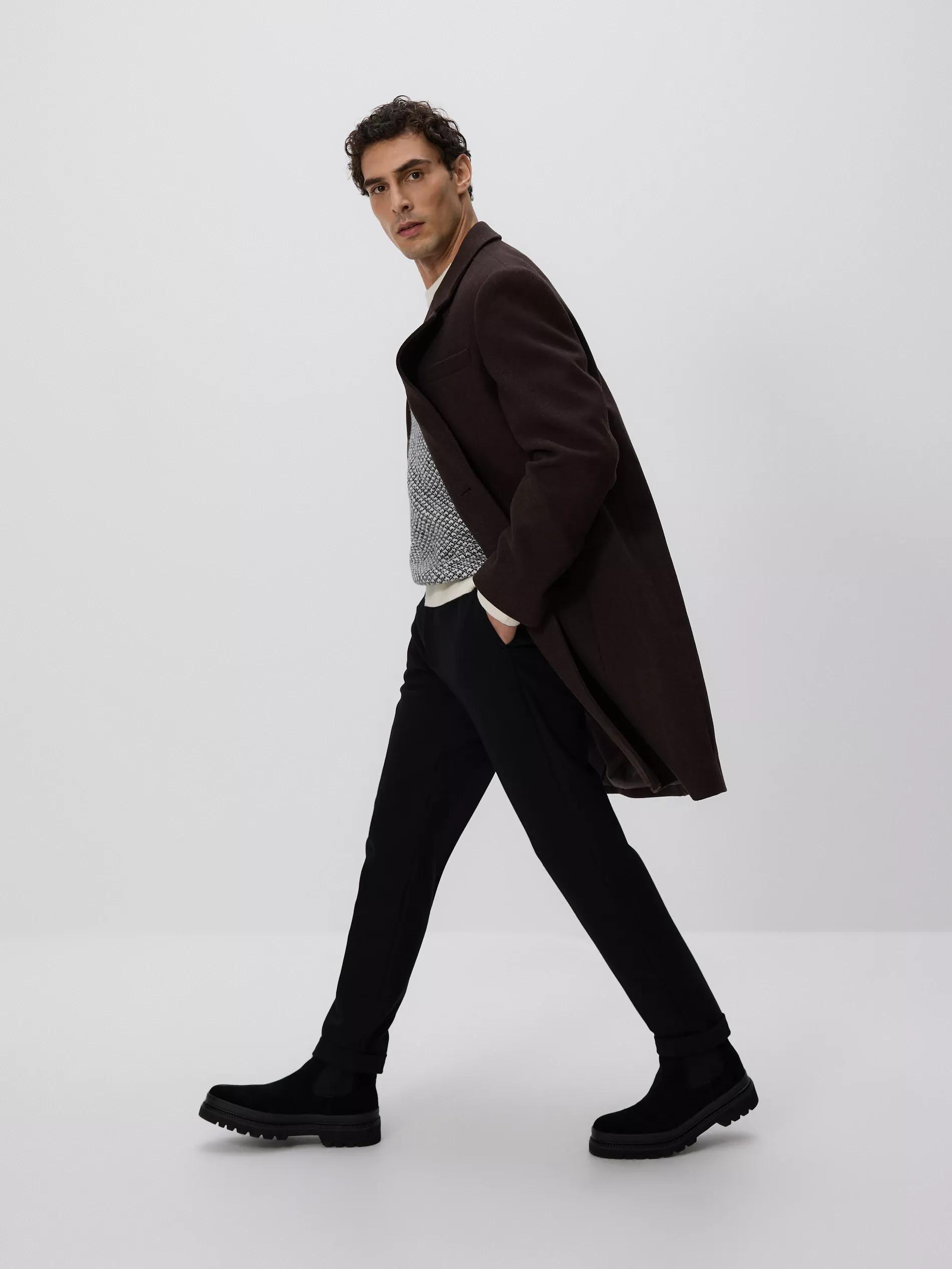 Black Pressed Crease Chino Slim Trousers, Black, large image number 1