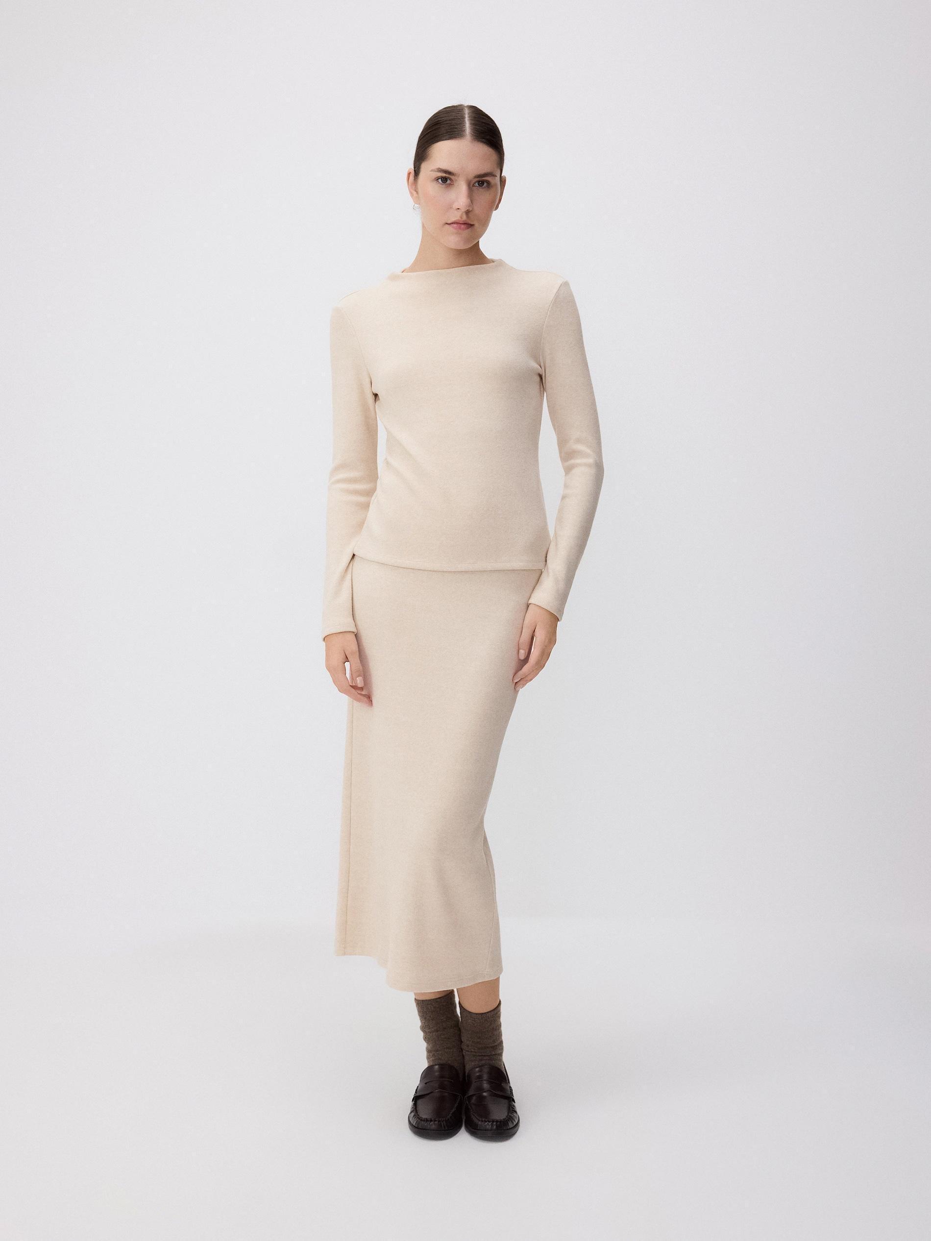 Beige Midi Skirt Made Of Viscose Blend, , large image number 0