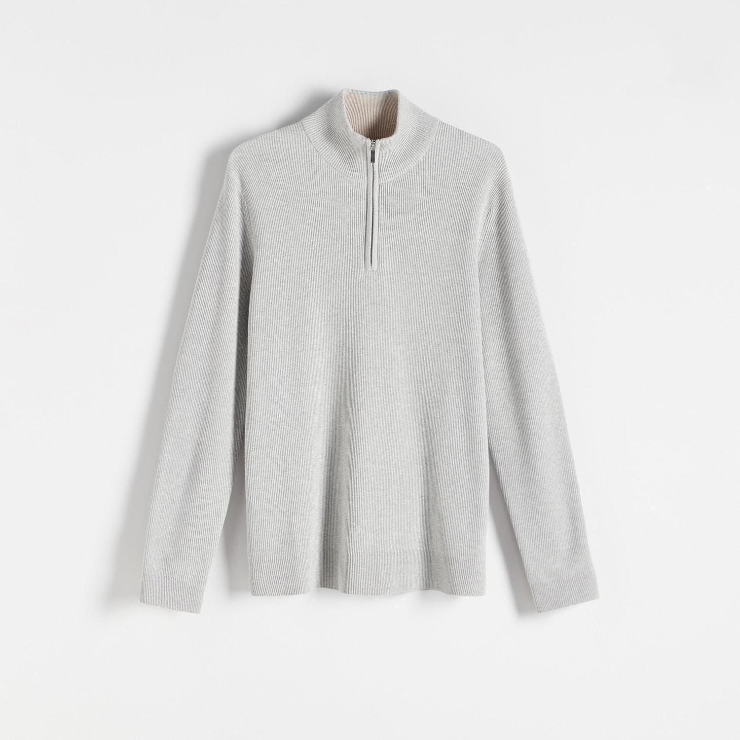 Grey Stand Up Collar Zip Up Jumper, , large image number 0