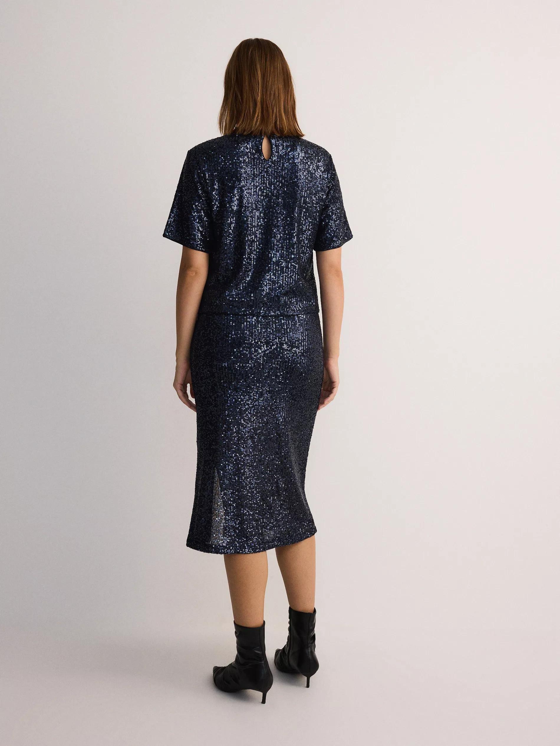 Grey Sequin Midi Skirt, , large image number 2