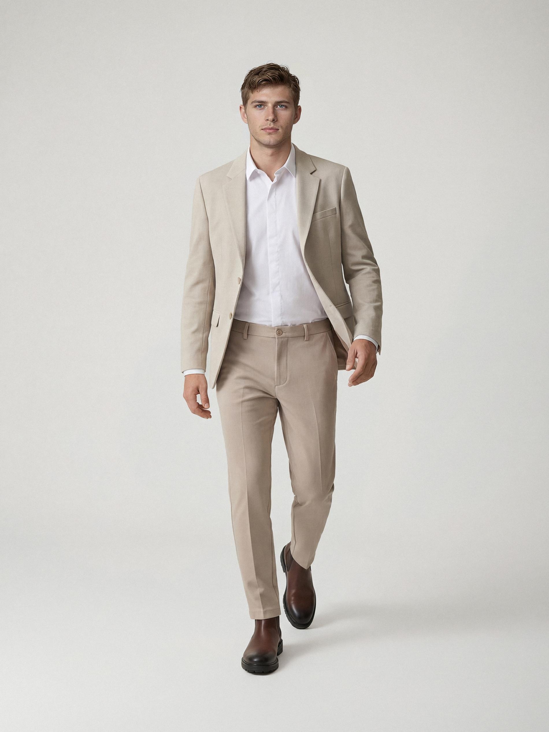 Beige Chino Slim Fit Trousers, Beige, large image number 1