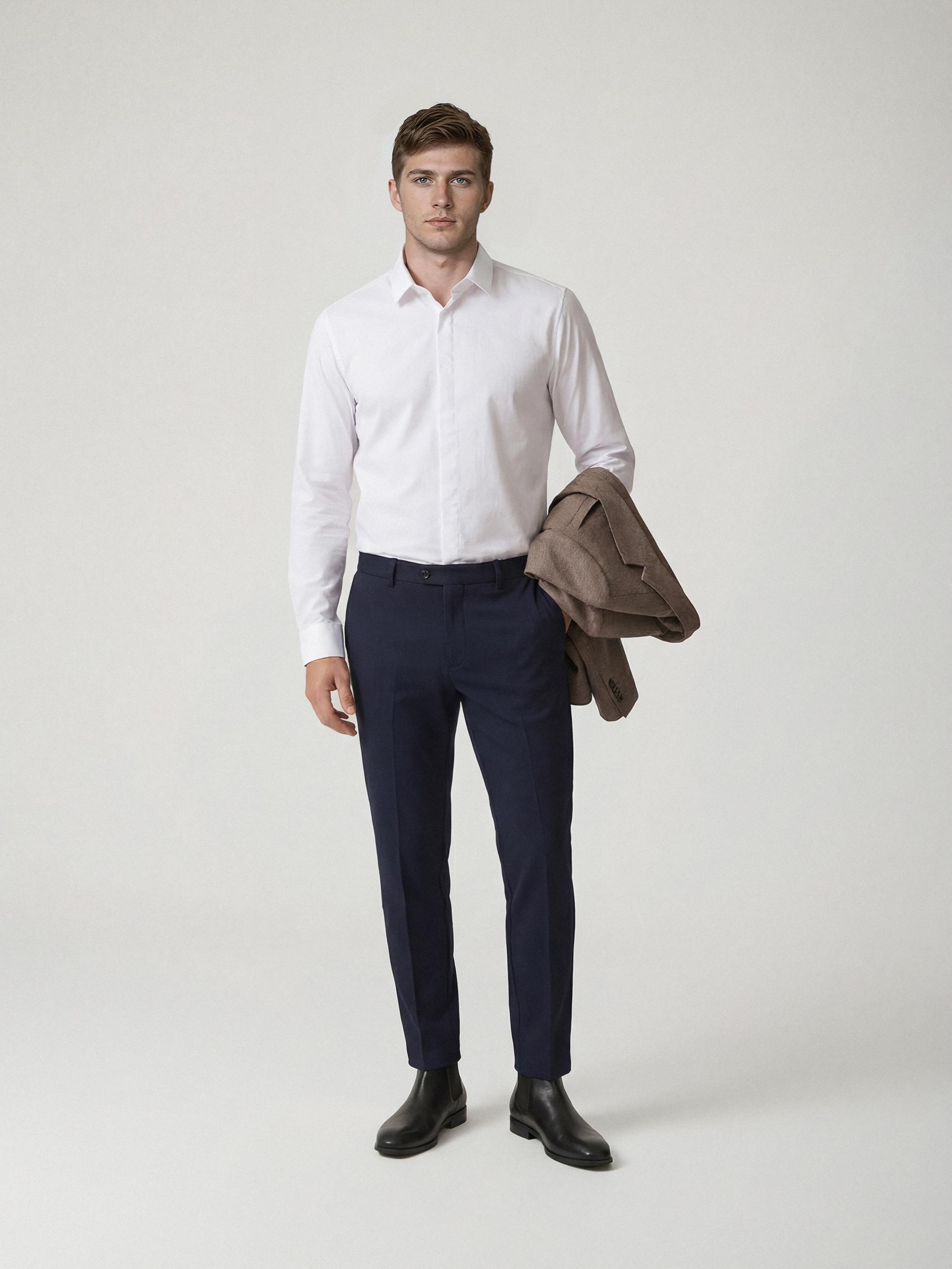 Navy Chino Slim Fit Trousers, Navy, large image number 0