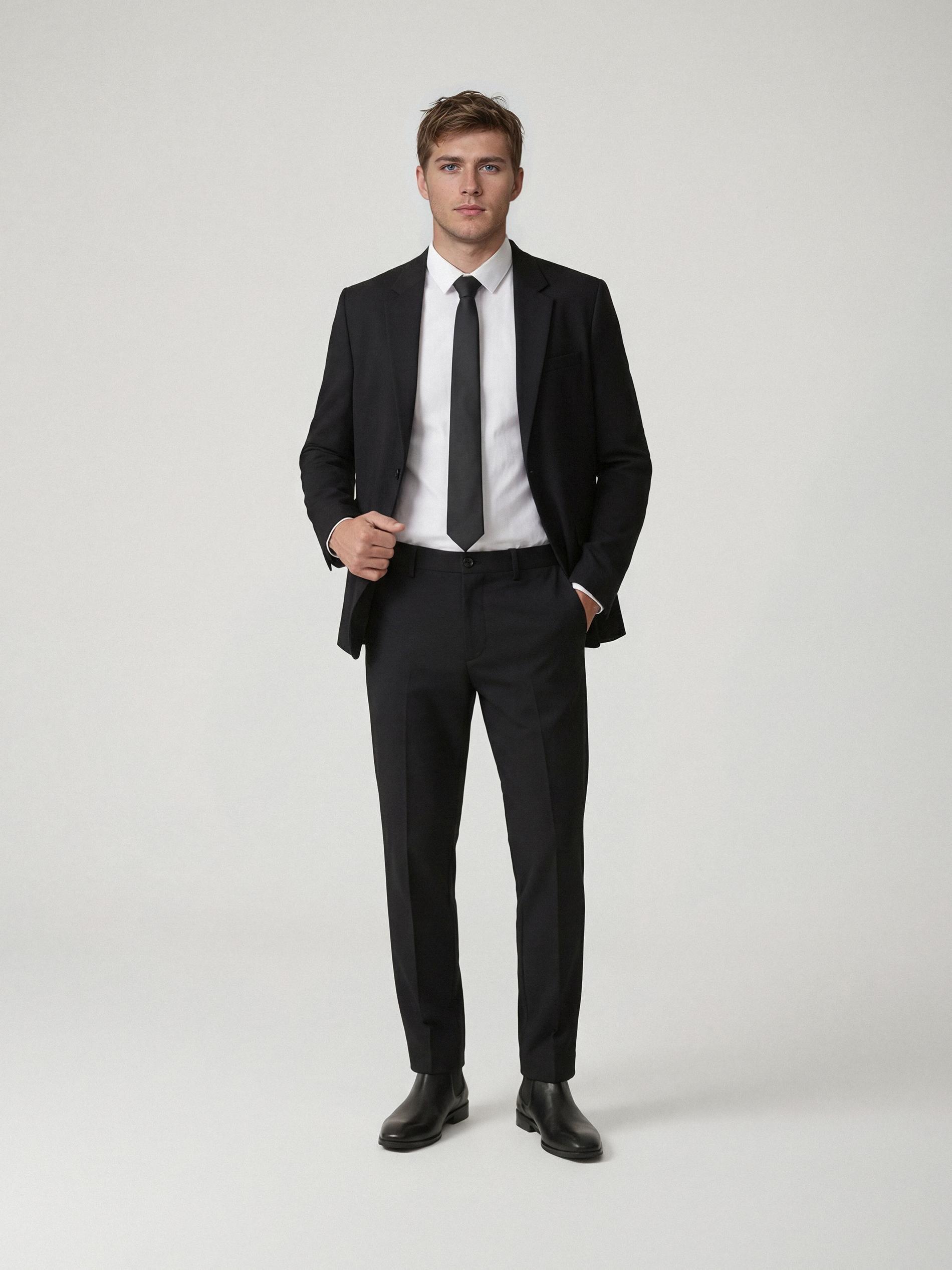 Black Chino Slim Fit Trousers, Black, medium