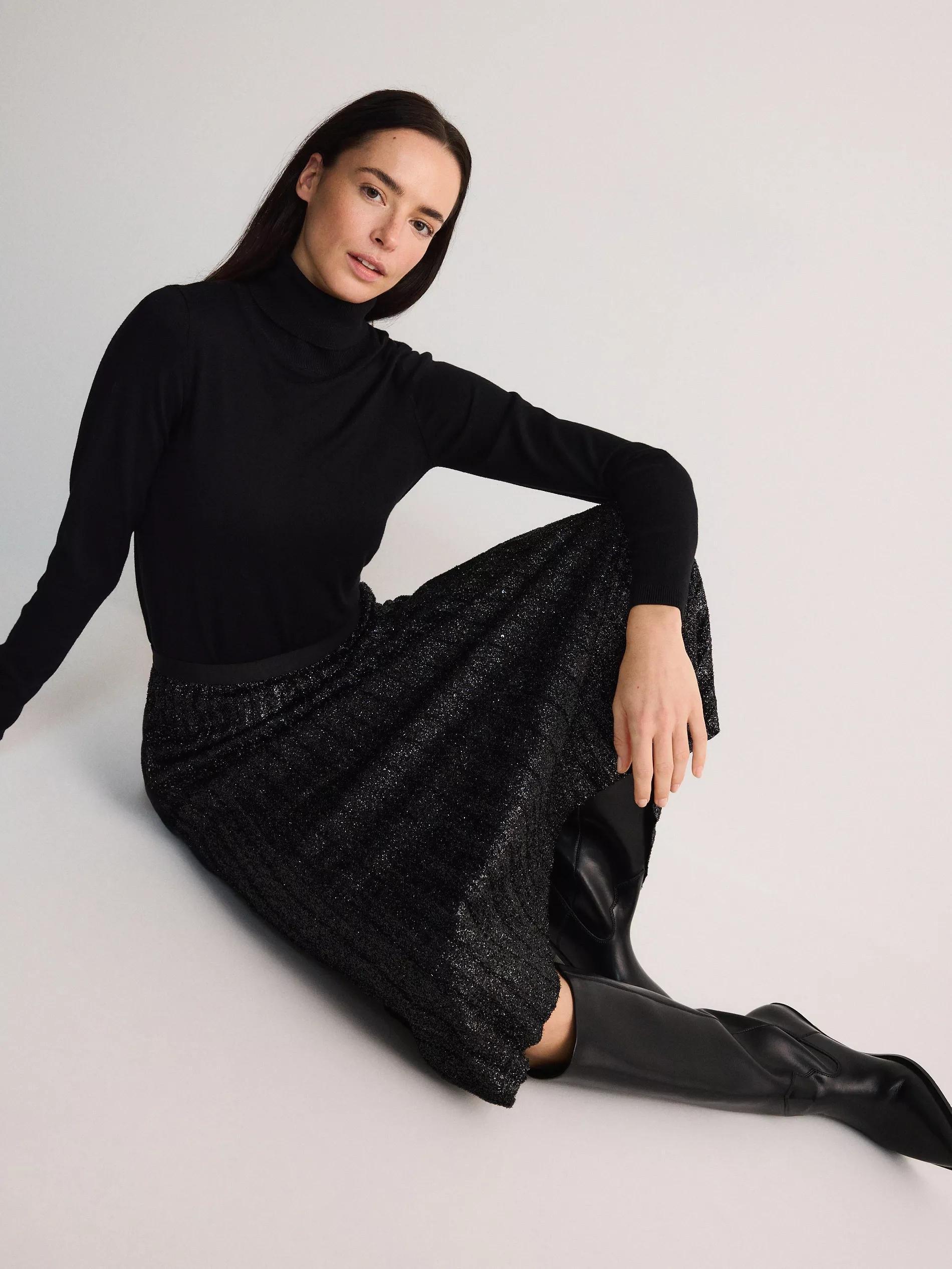 Black Shiny Pleated Skirt, , large image number 2