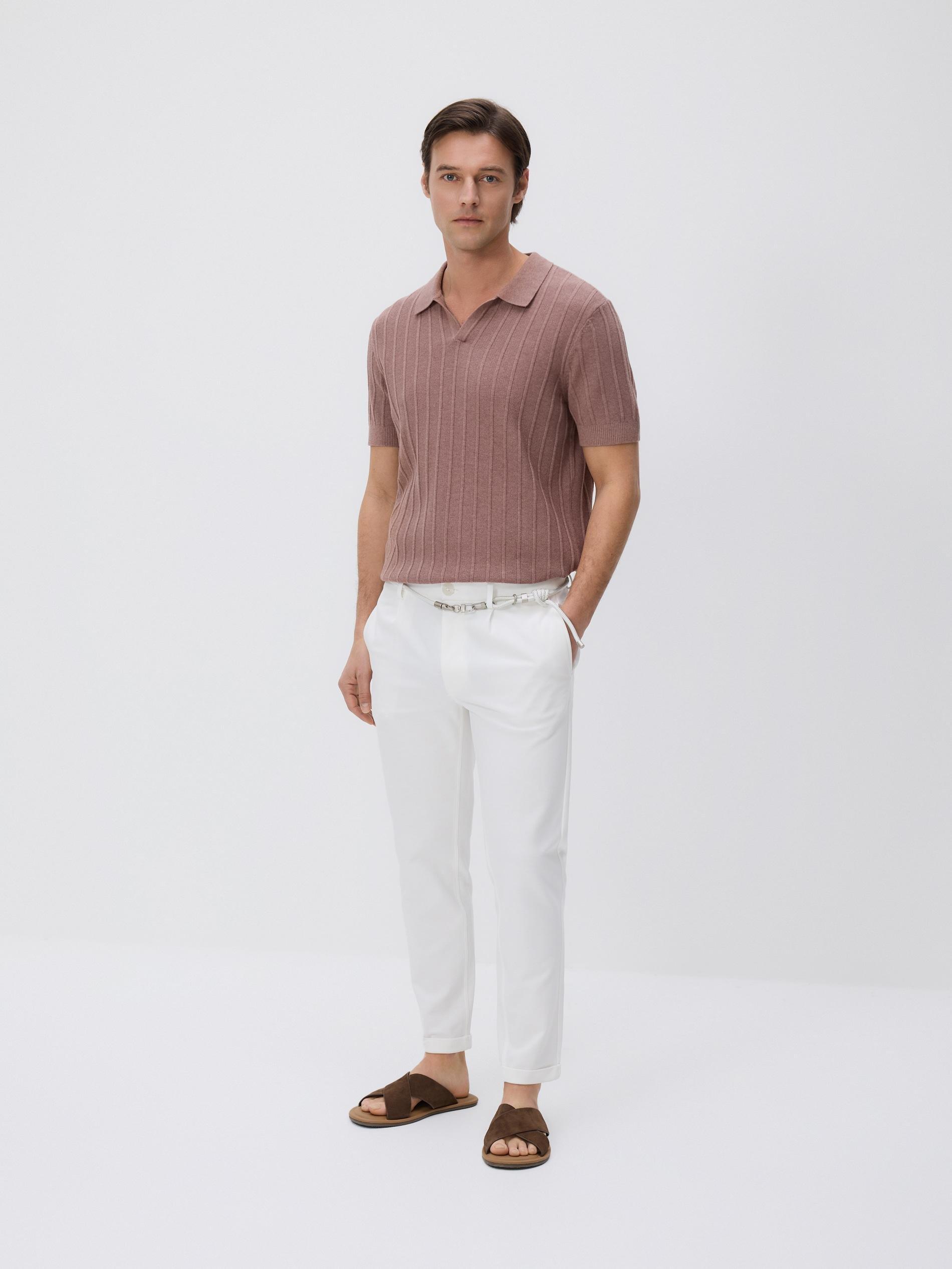 Cream Slim-Fit Trousers With Belt, Ivory, large image number 2