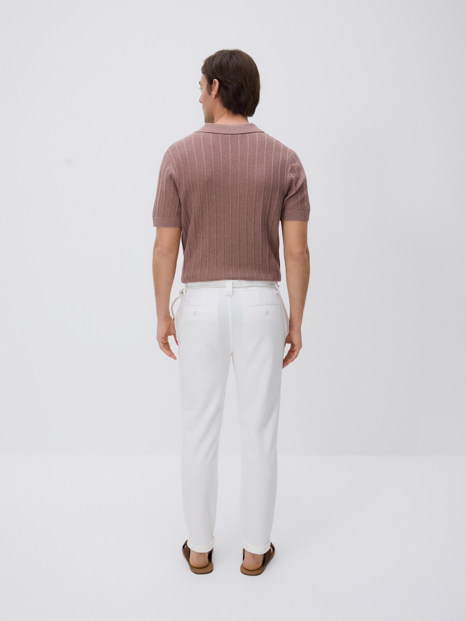 Cream Slim-Fit Trousers With Belt, Ivory, large image number 3