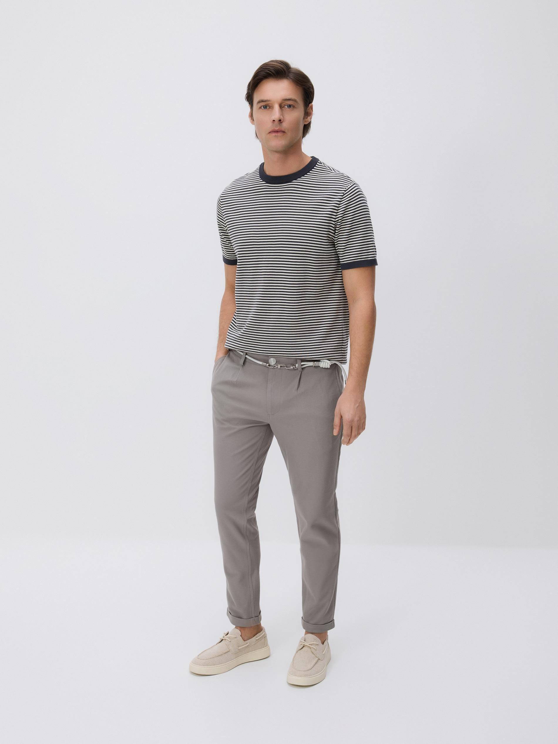 Beige Slim-Fit Trousers With Belt, Beige, large image number 0
