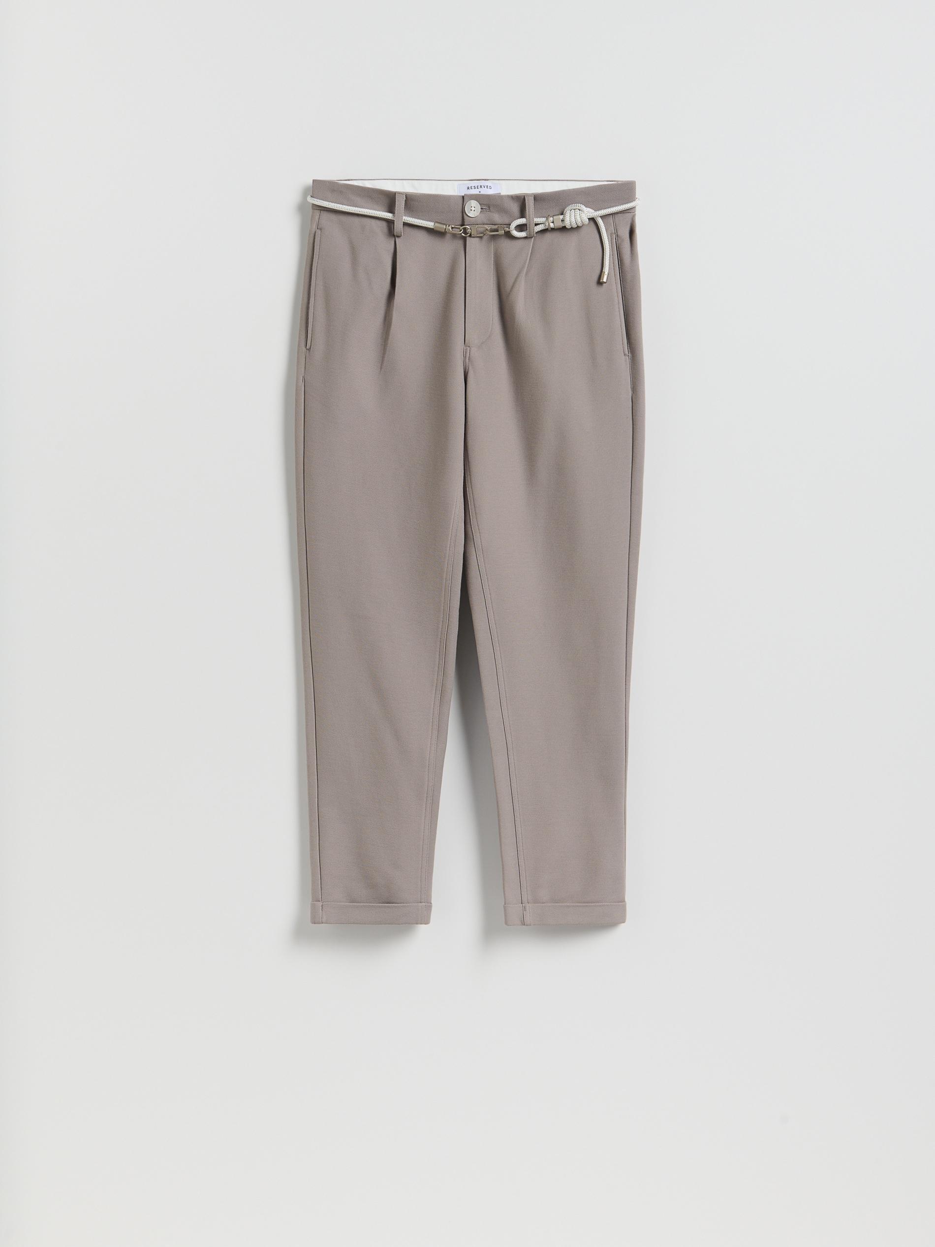 Beige Slim-Fit Trousers With Belt, Beige, large image number 4