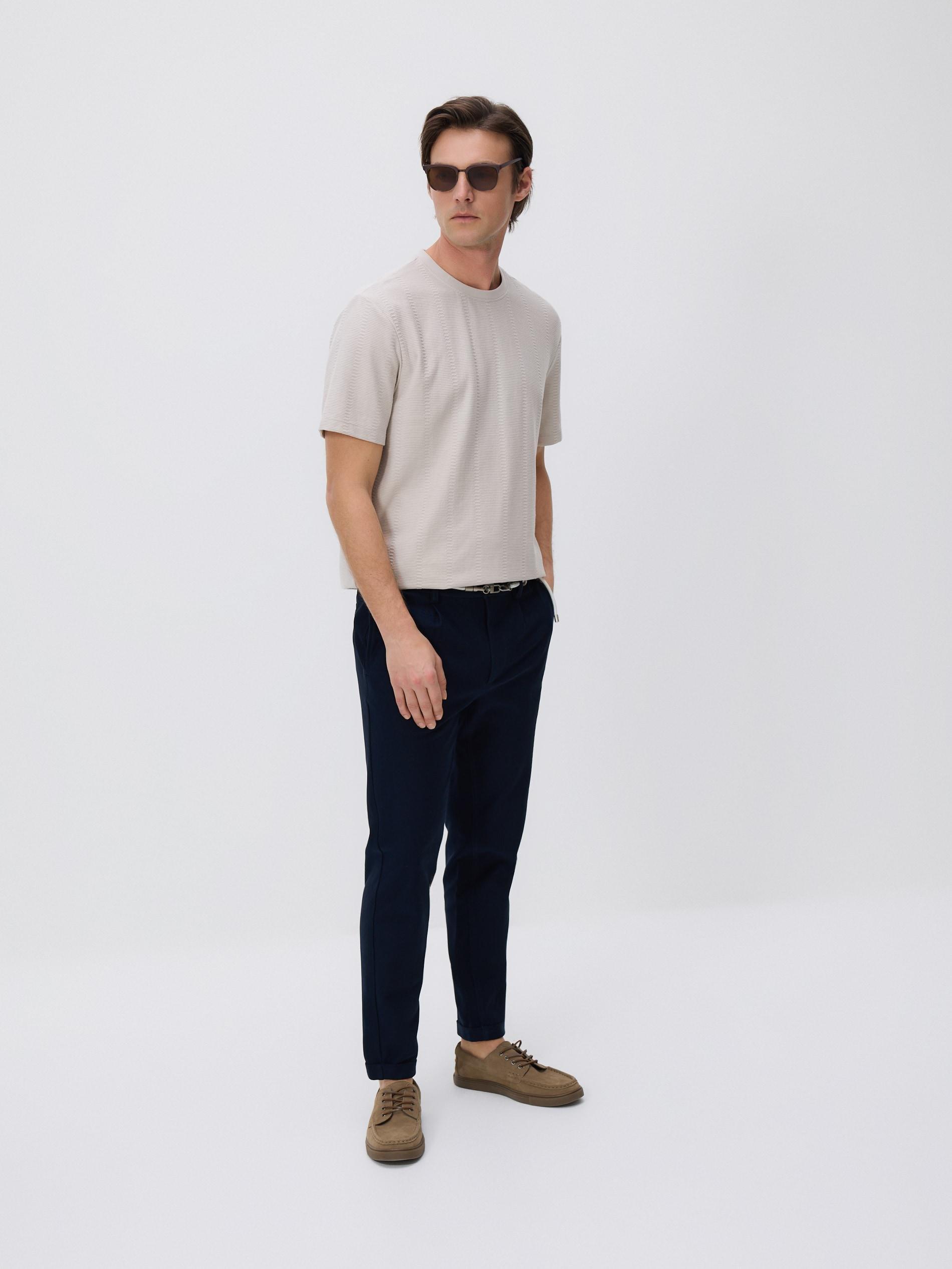 Navy Slim-Fit Trousers With Belt, Navy, large image number 1