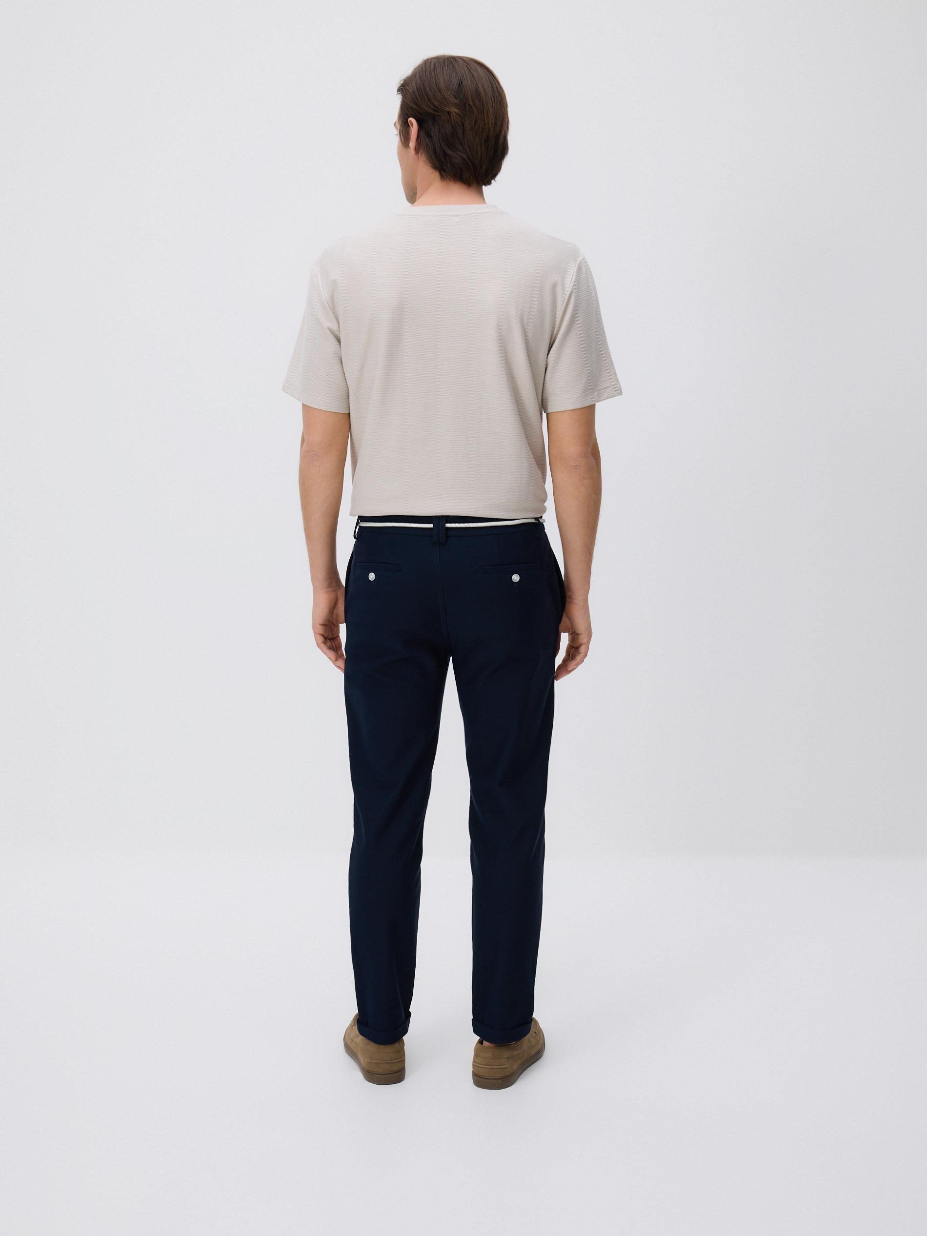 Navy Slim-Fit Trousers With Belt, Navy, large image number 3