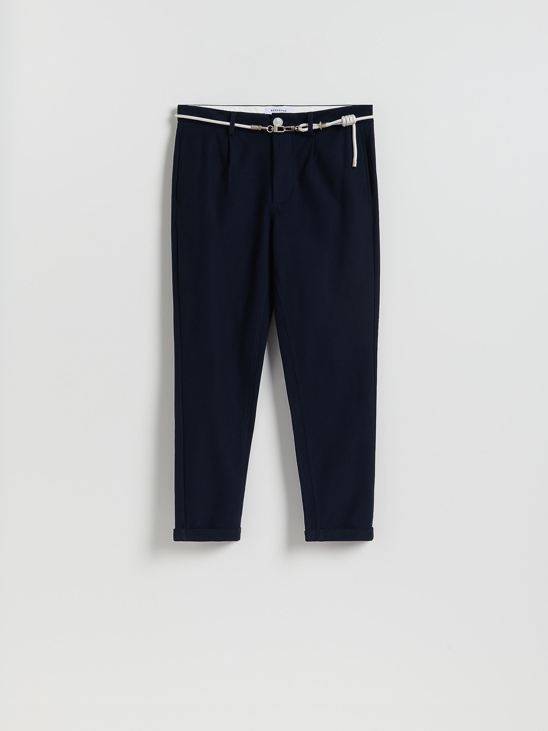 Navy Slim-Fit Trousers With Belt, Navy, large image number 4