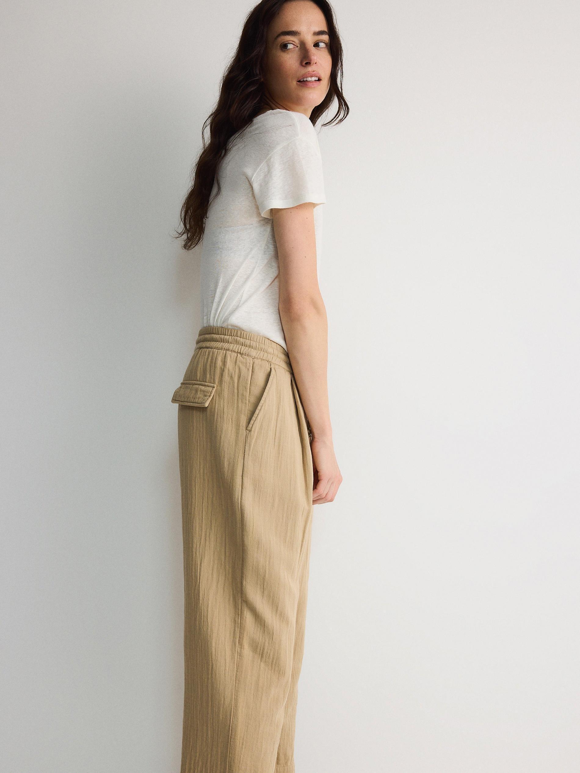 Beige Elastic Waist Casual Trousers, , large image number 2