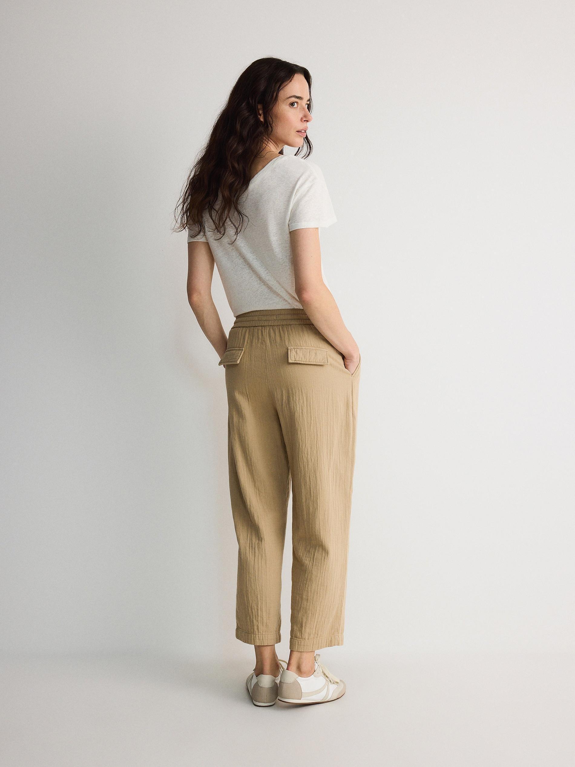 Beige Elastic Waist Casual Trousers, , large image number 4