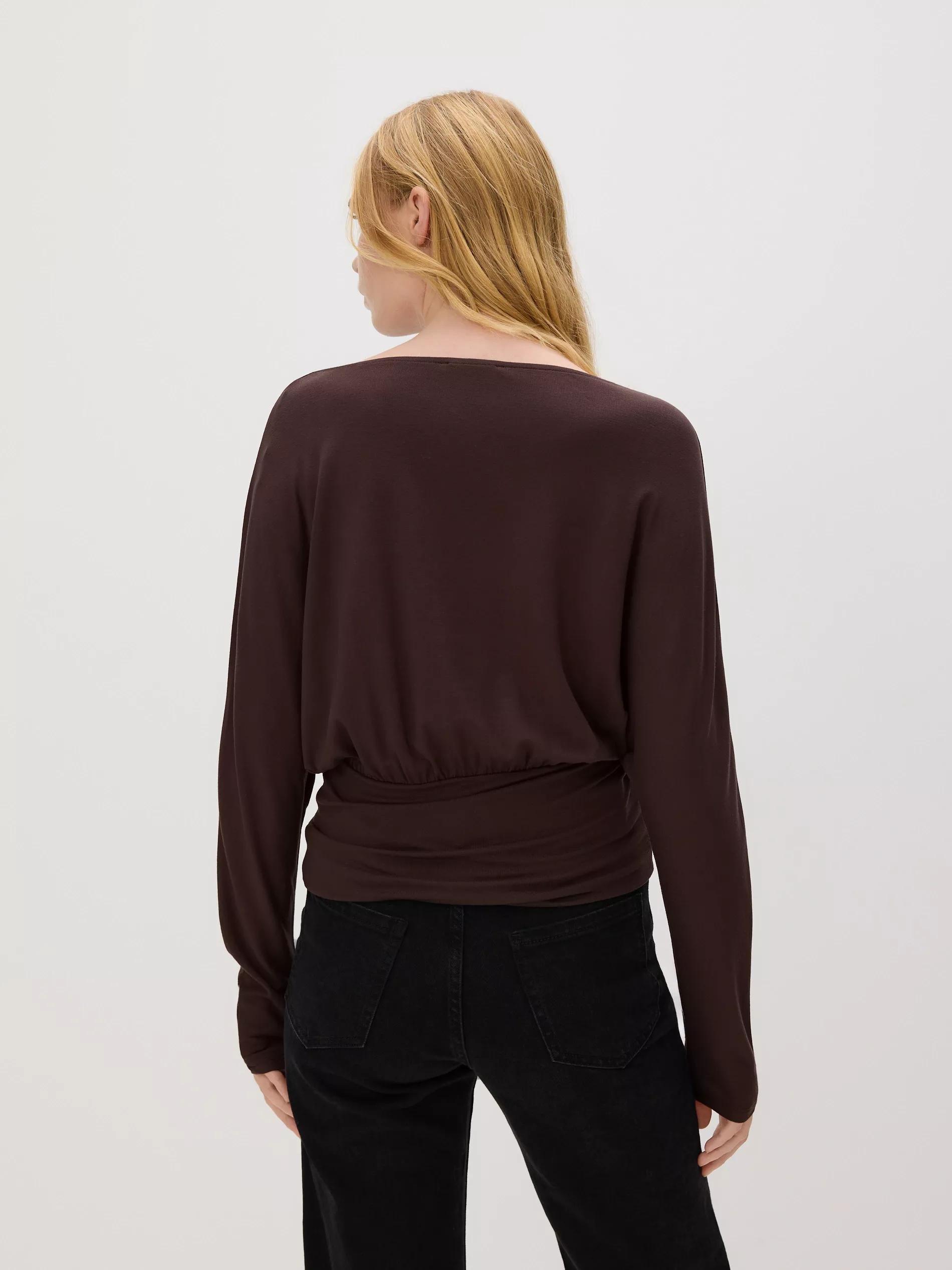 Brown Viscose Rich Long Sleeve T-Shirt, Brown, medium