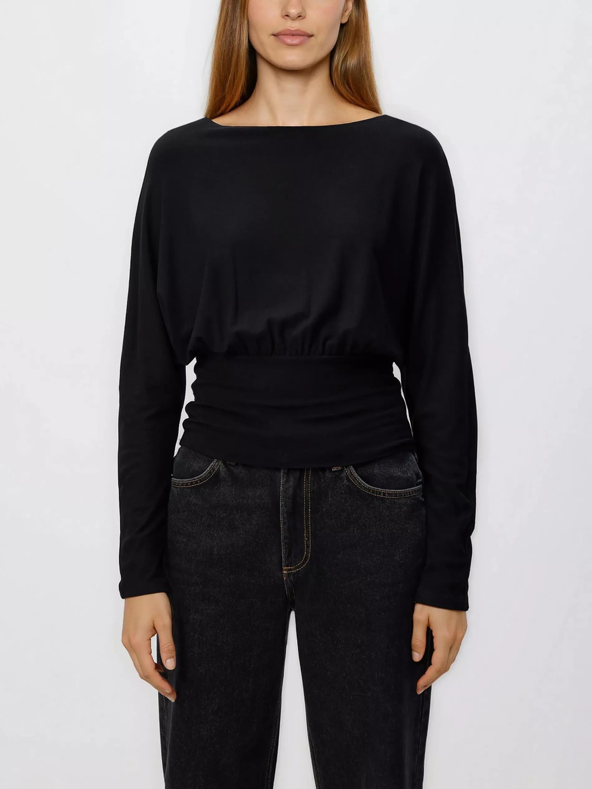 Black Viscose Rich Long Sleeve T-Shirt, Black, large image number 2