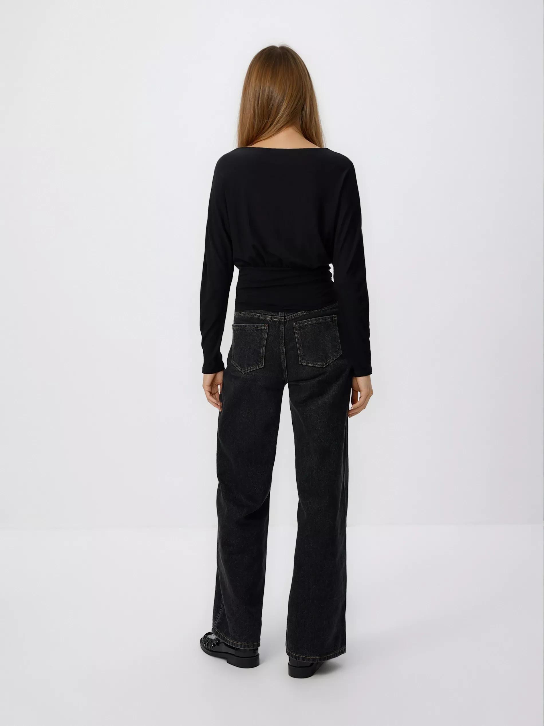 Black Viscose Rich Long Sleeve T-Shirt, Black, large image number 3