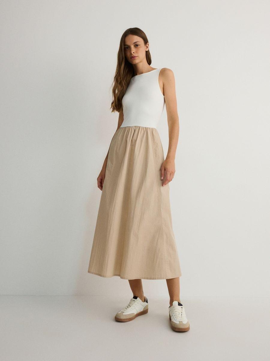 Cream Dress Made Of Material Mix, , large image number 0