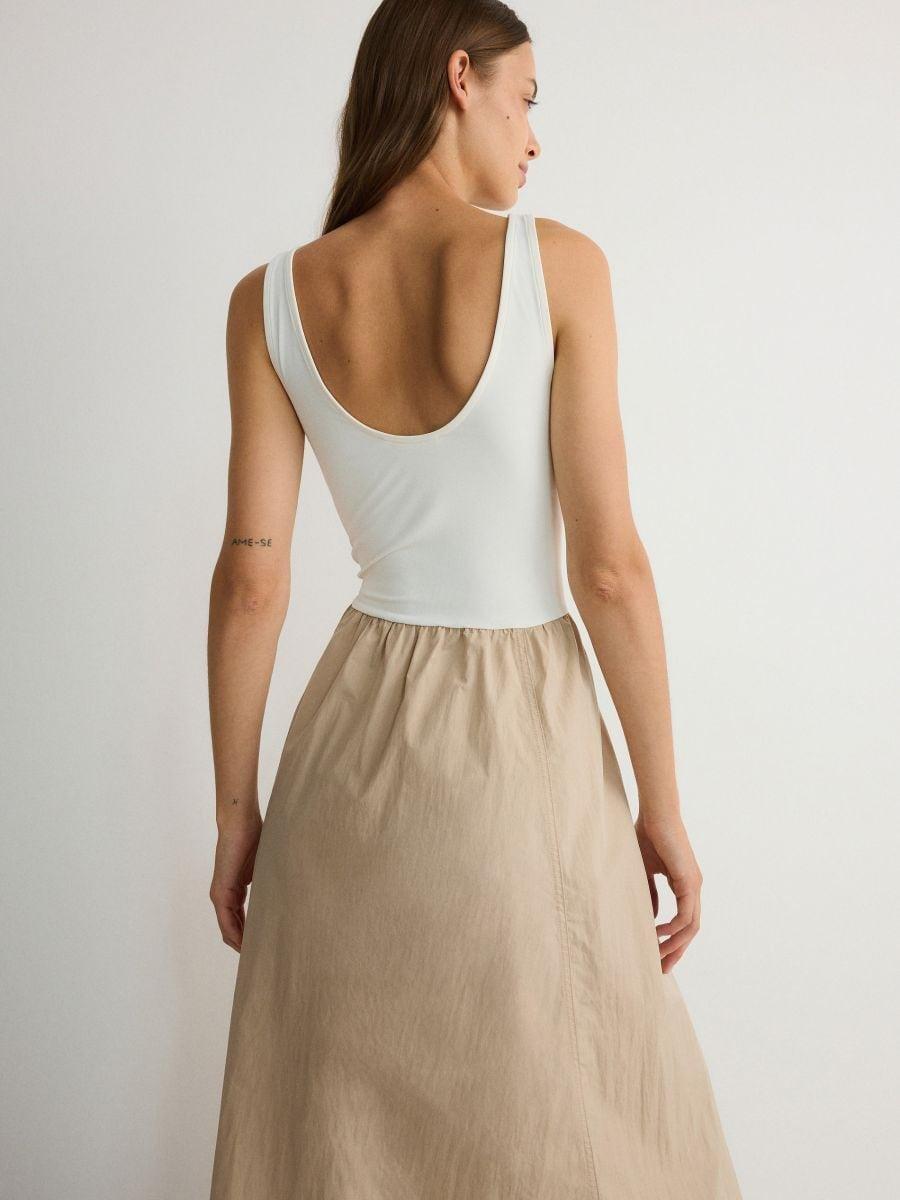 Cream Dress Made Of Material Mix, , large image number 2
