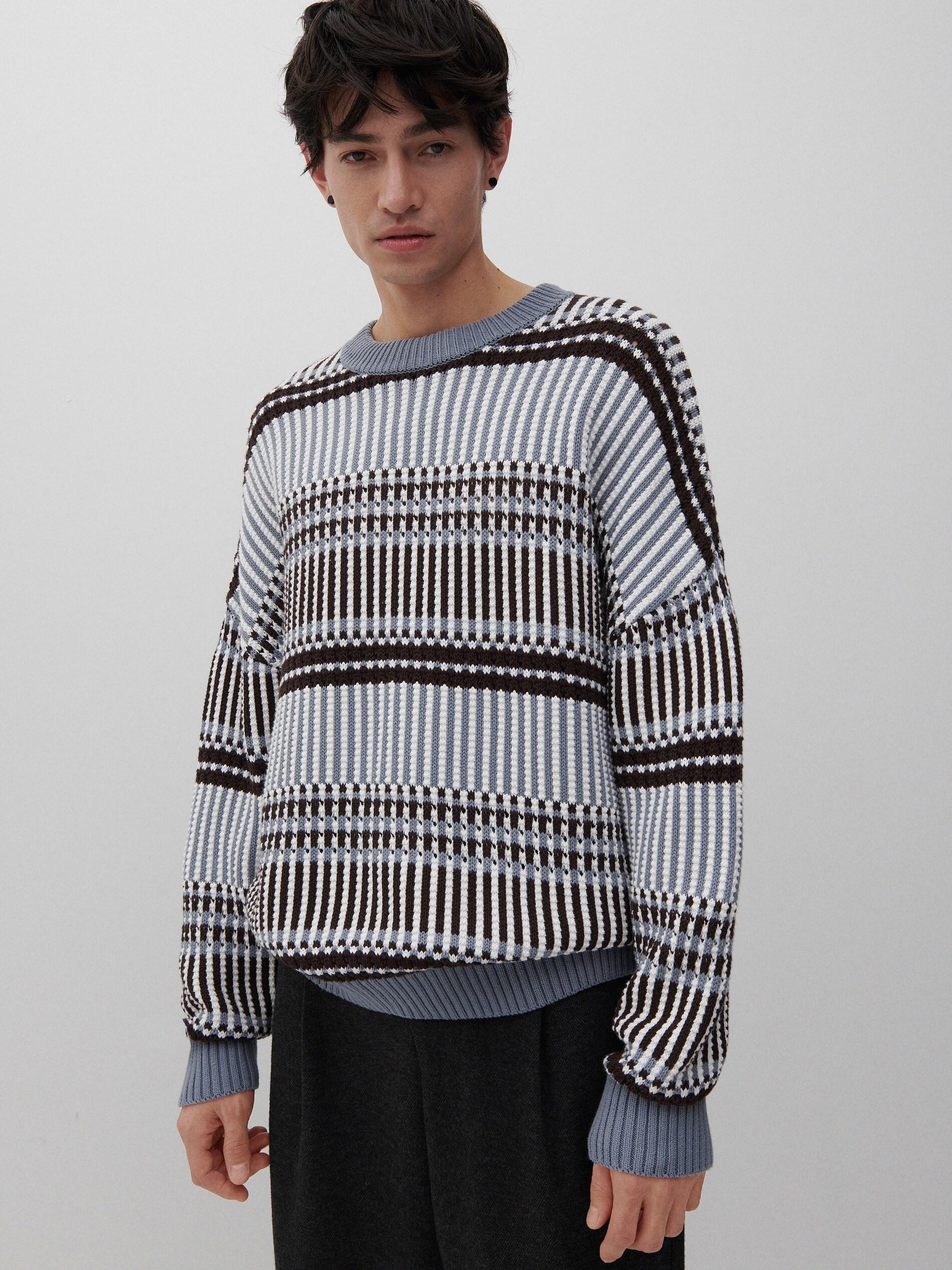 Cream Cotton Sweater In A Structured Knit, Men, , large image number 3