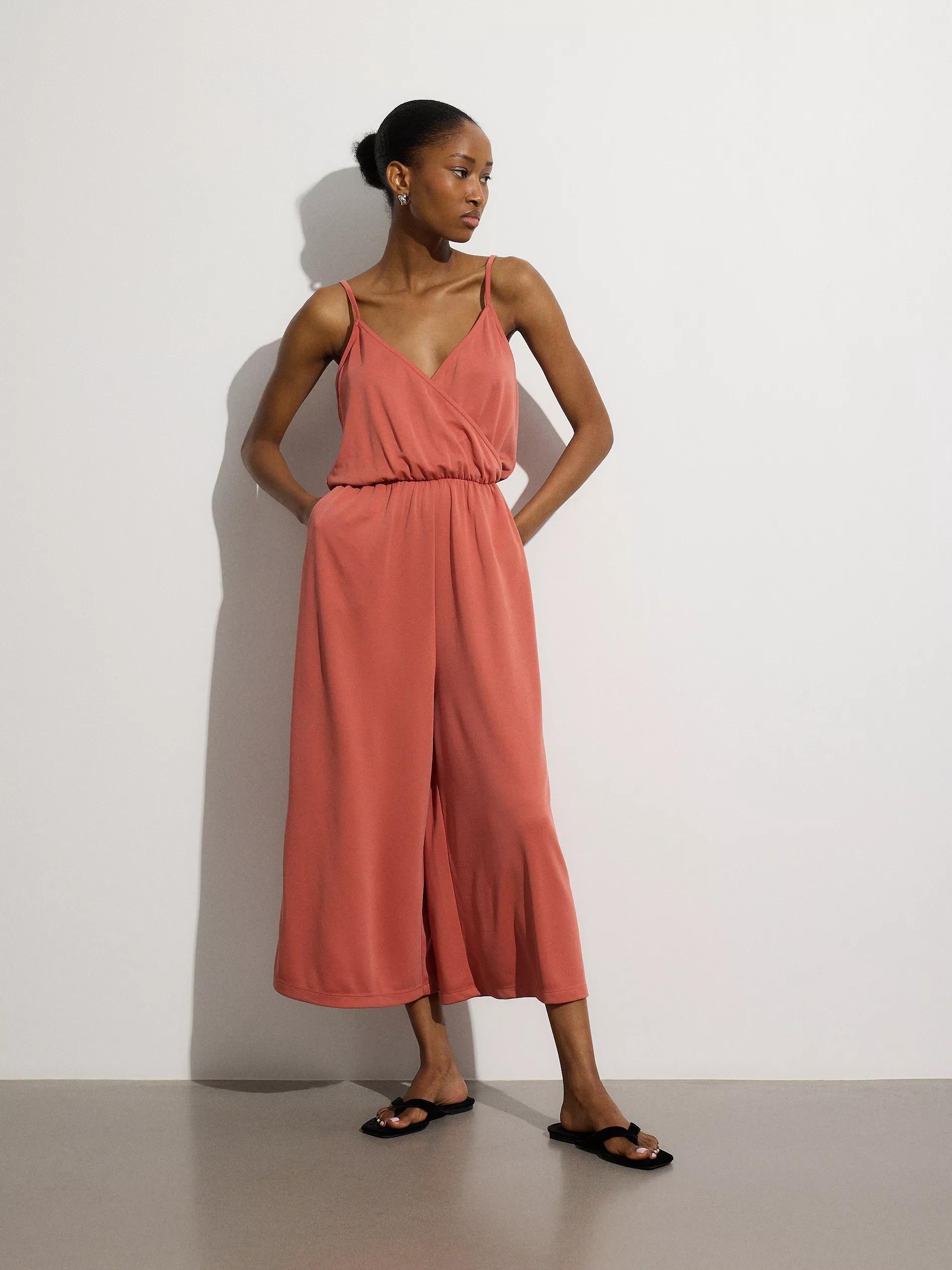 Orange V-Neck Jumpsuit, , medium