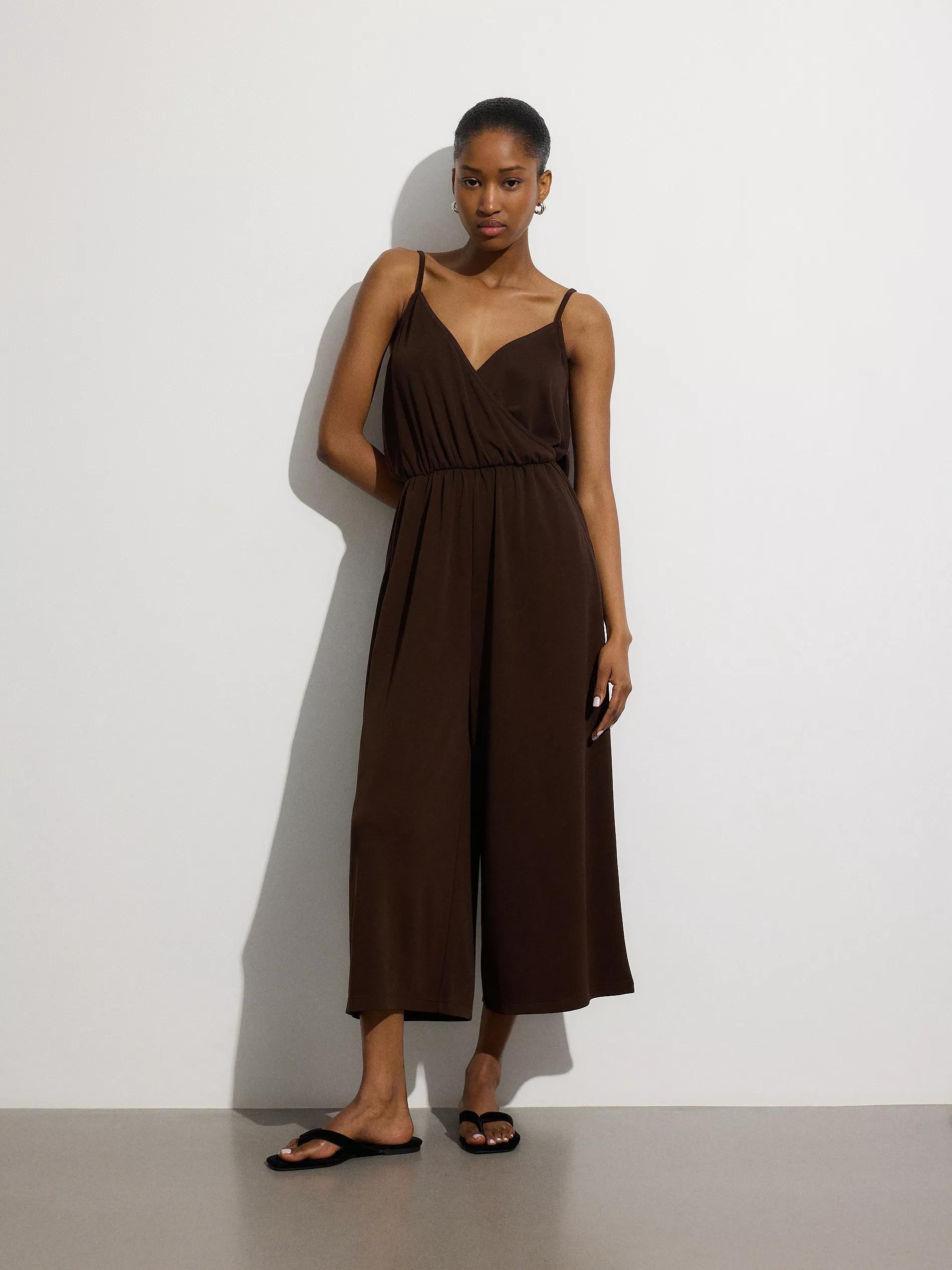 Brown V-Neck Jumpsuit, , large image number 0