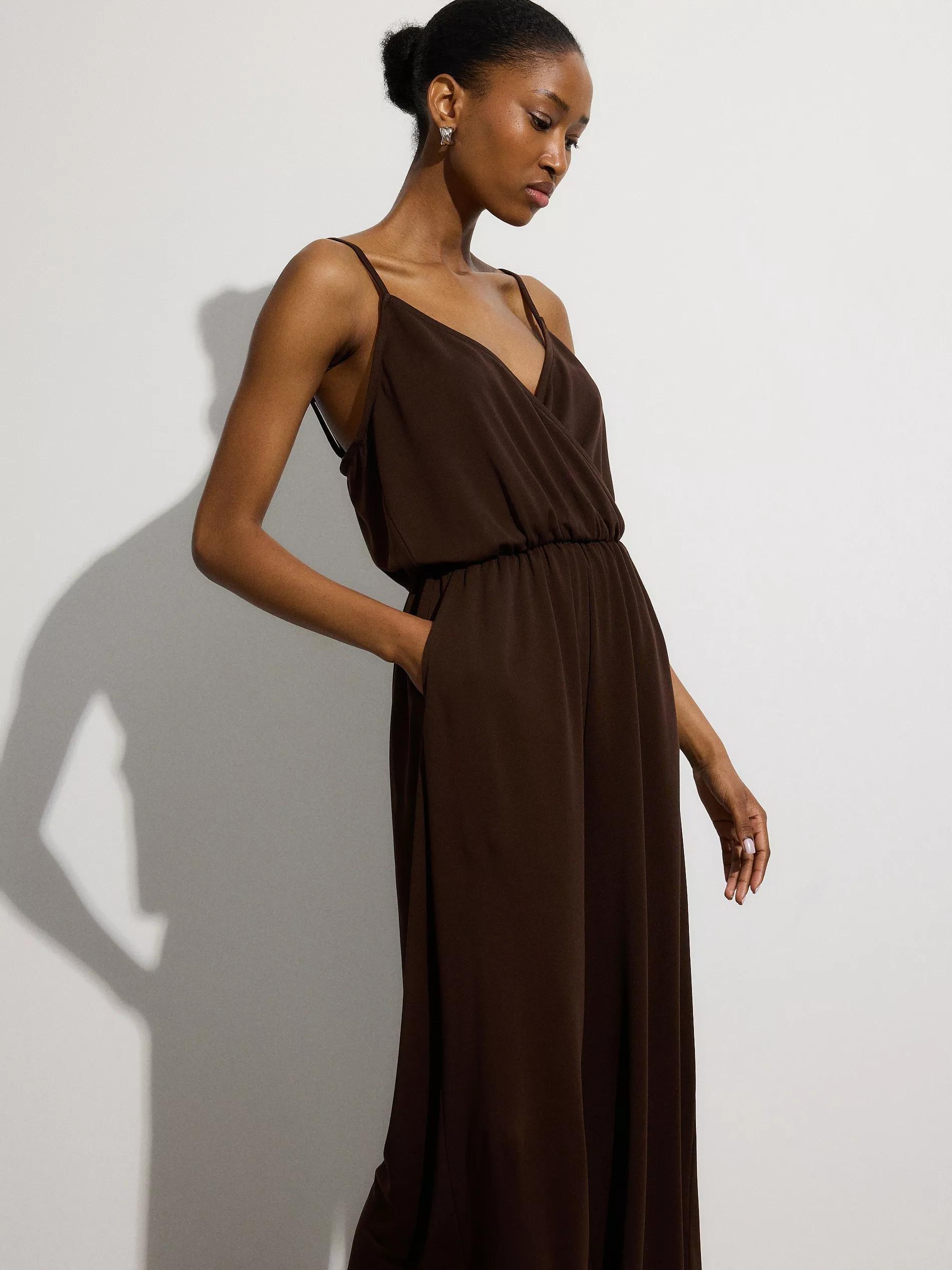 Brown V-Neck Jumpsuit, , large image number 2