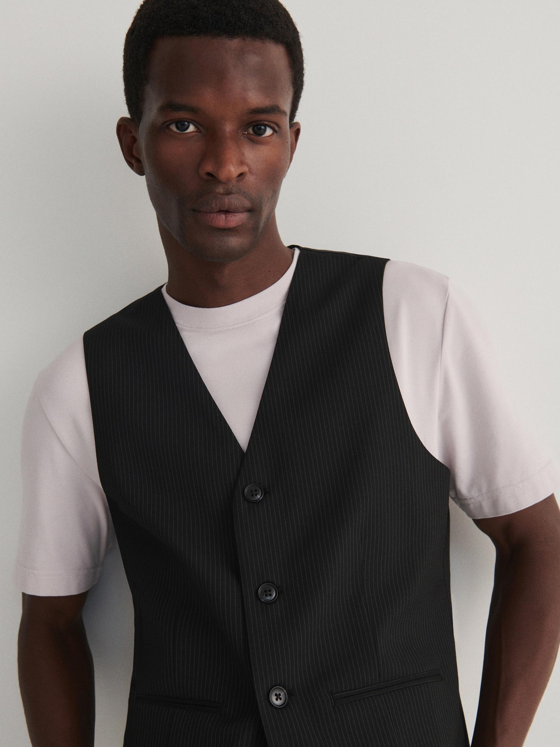 Black Pinstripe Suit Vest, , large image number 0