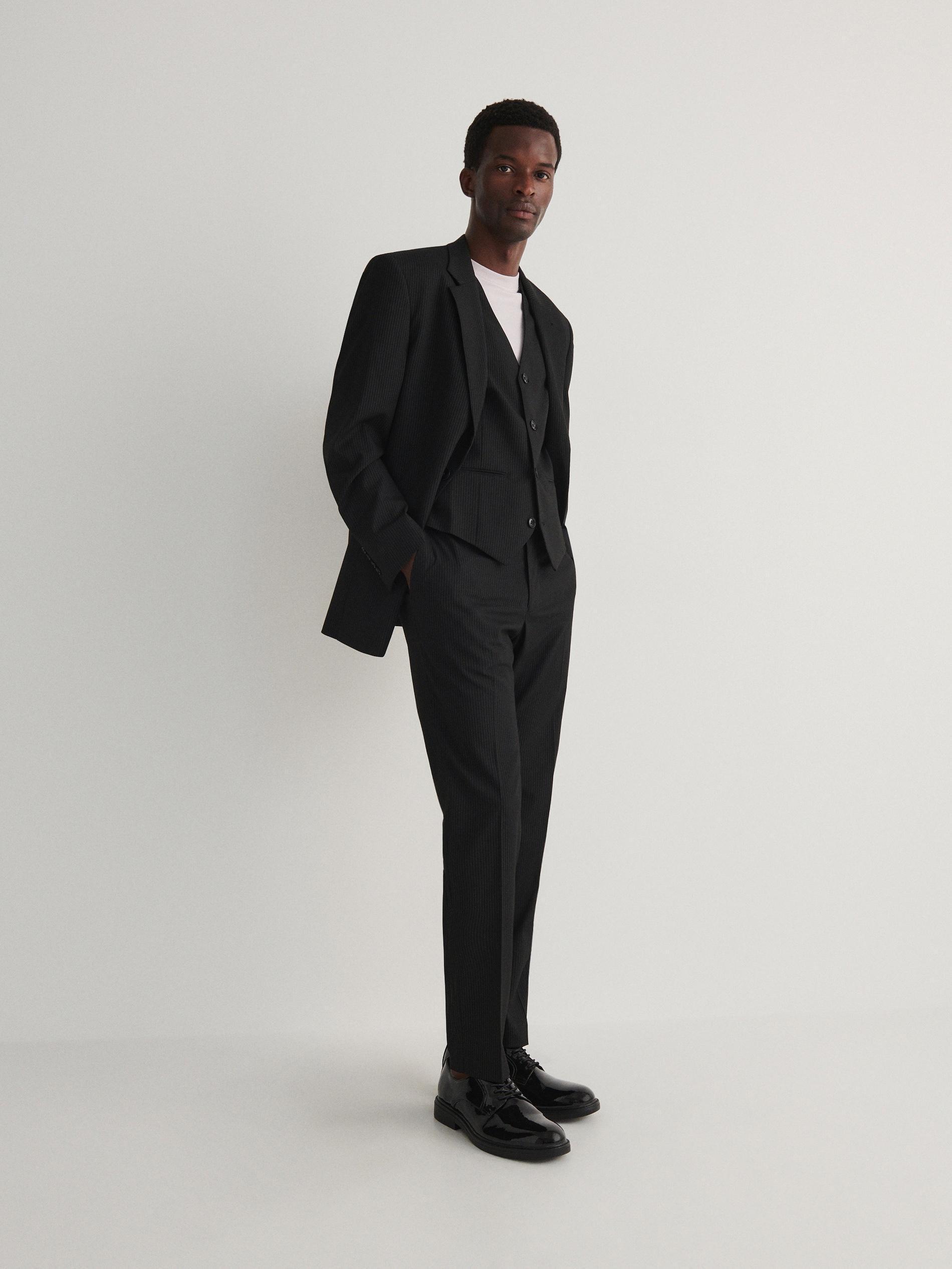 Black Pinstripe Suit Vest, , large image number 1