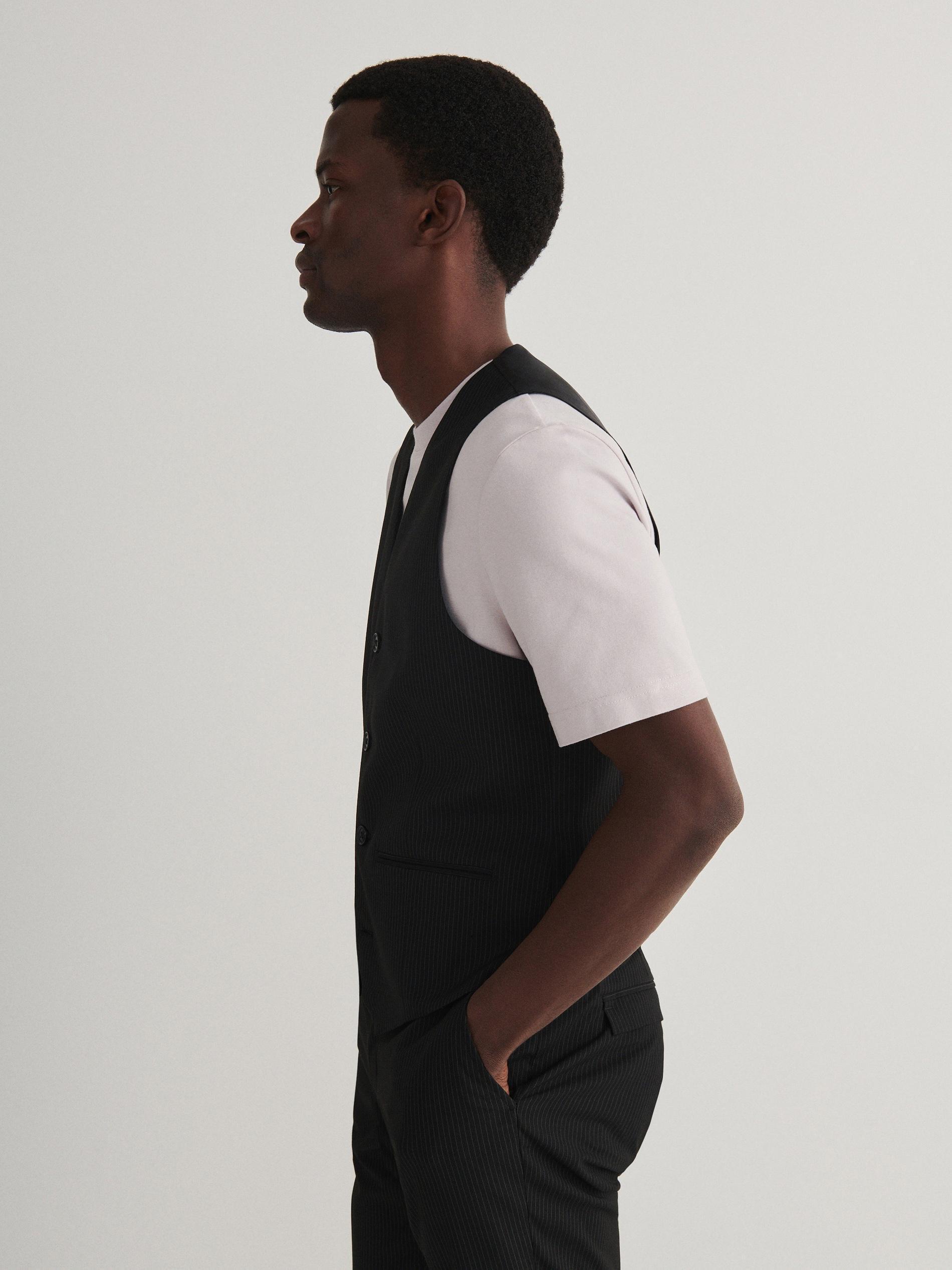 Black Pinstripe Suit Vest, , large image number 2