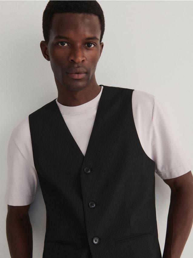 Black Pinstripe Suit Vest, , large image number 6