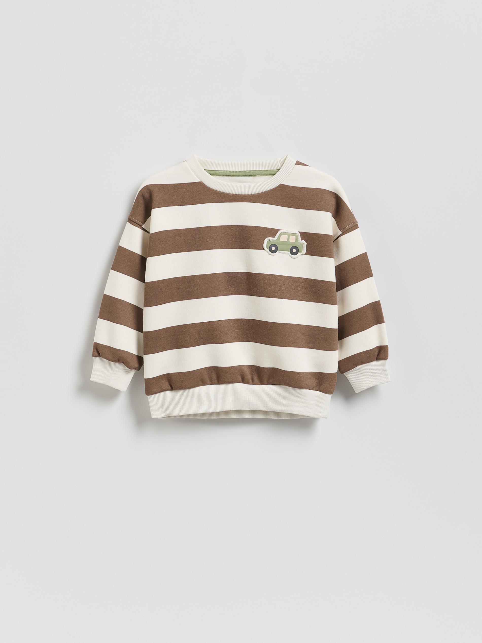 Cream Stripe Cotton Sweatshirt, Ivory, medium