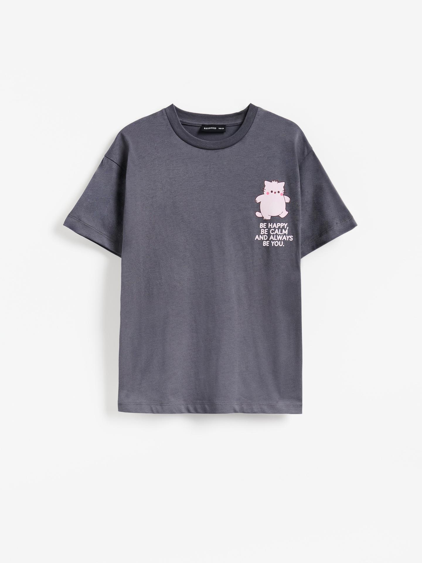 Grey Pembe The Pink Cat Printed T-Shirt, Grey, medium