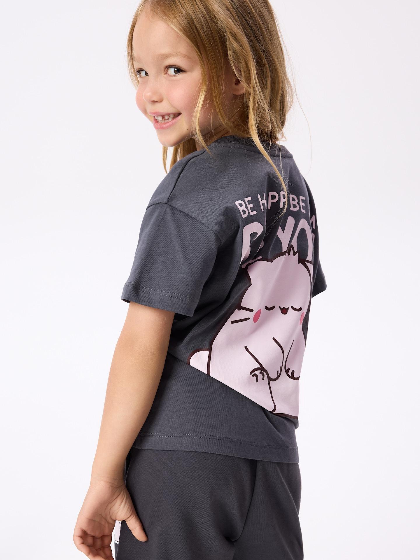 Grey Pembe The Pink Cat Printed T-Shirt, Grey, medium