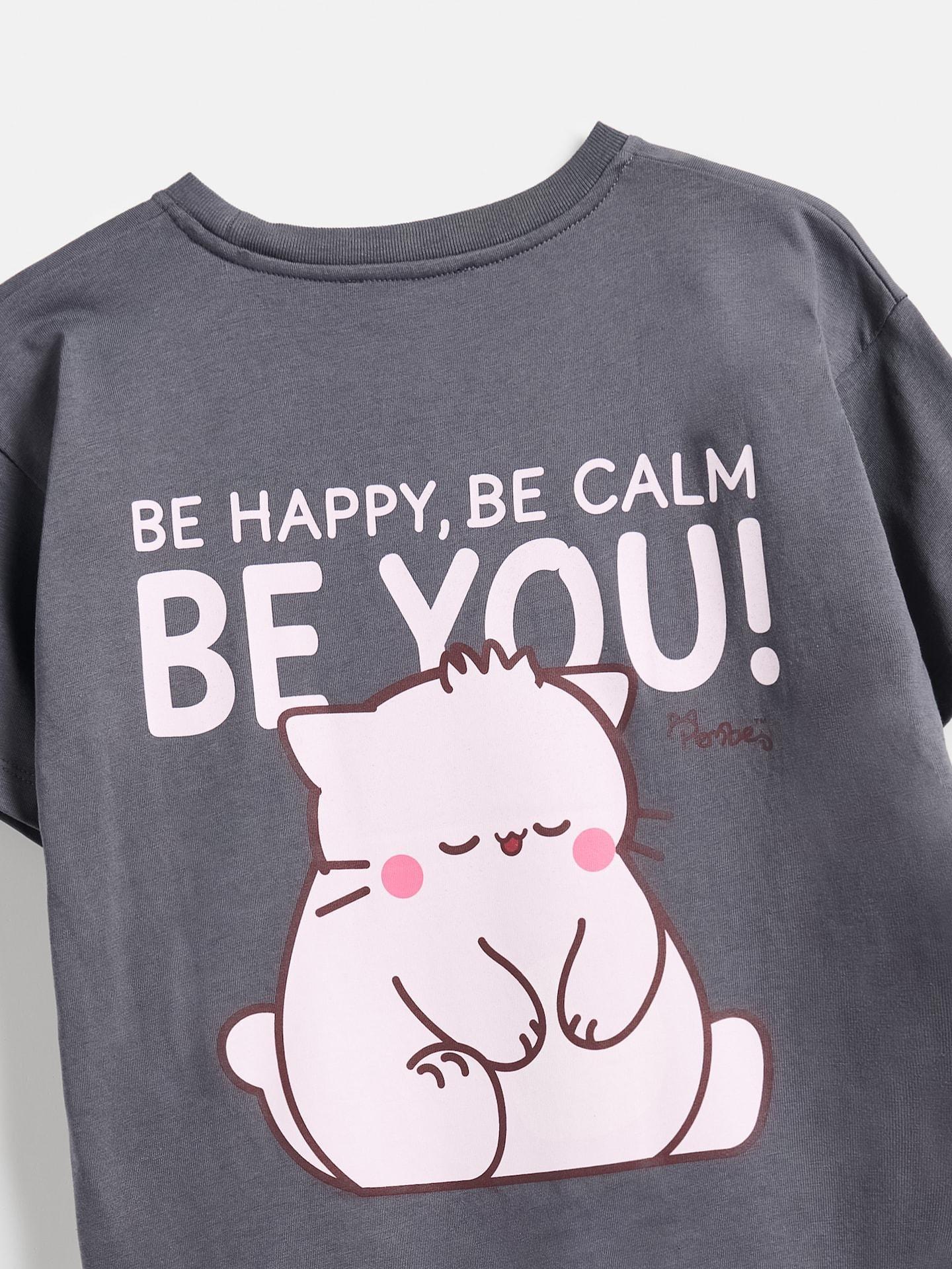 Grey Pembe The Pink Cat Printed T-Shirt, Grey, large image number 3