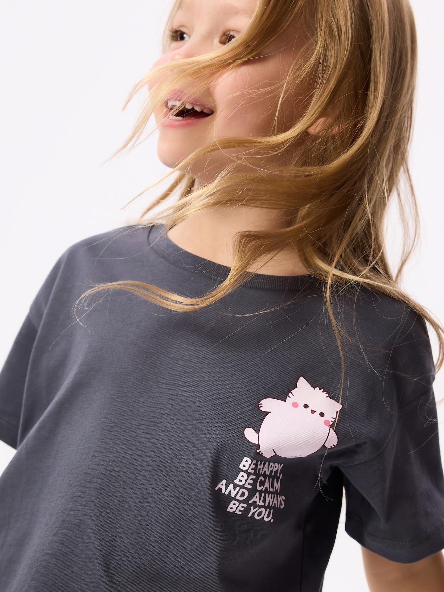 Grey Pembe The Pink Cat Printed T-Shirt, Grey, large image number 4