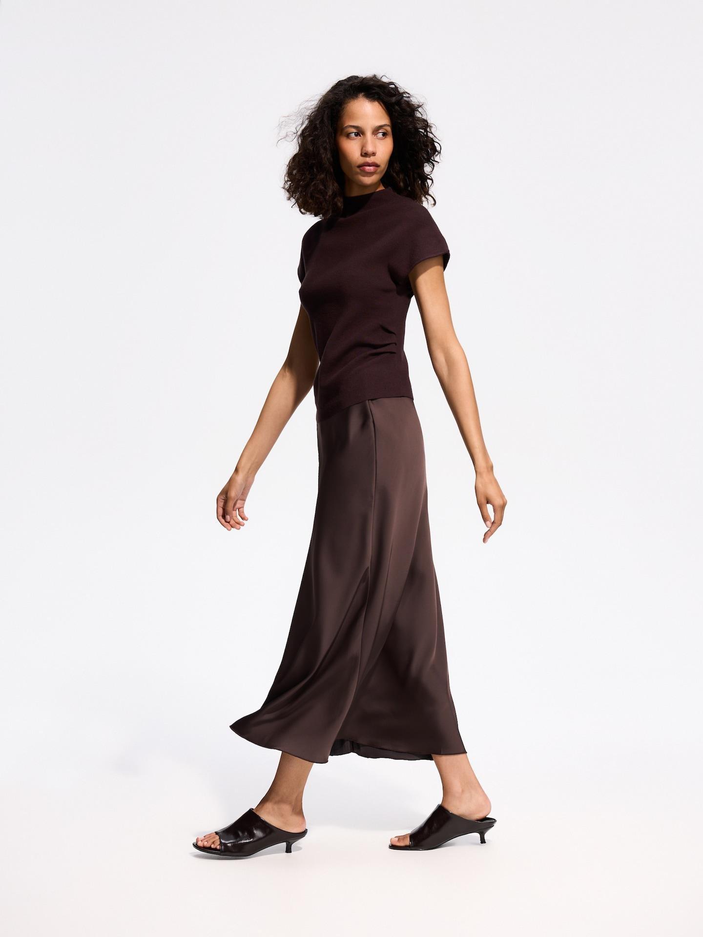 Brown Satin Finish Skirt, Brown, medium
