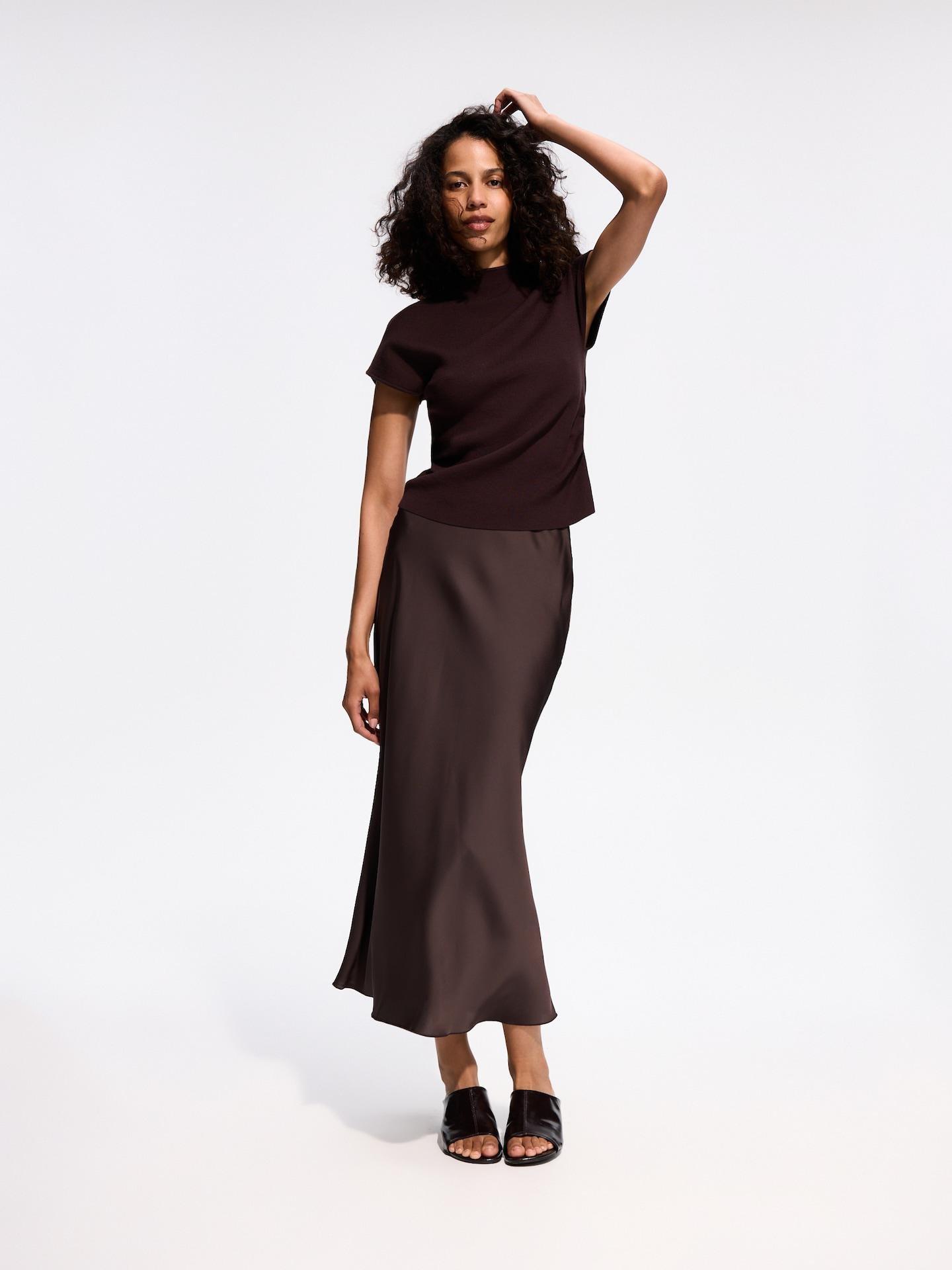 Brown Satin Finish Skirt, Brown, medium