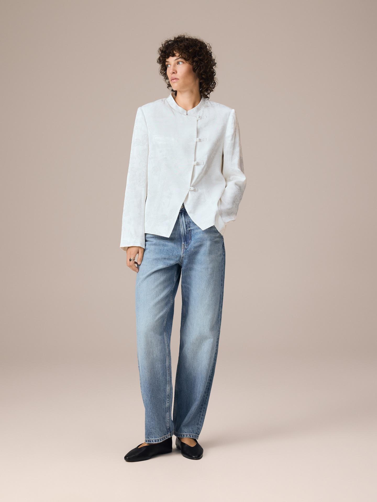 Cream Viscose Rich Blazer, Ivory, large image number 3