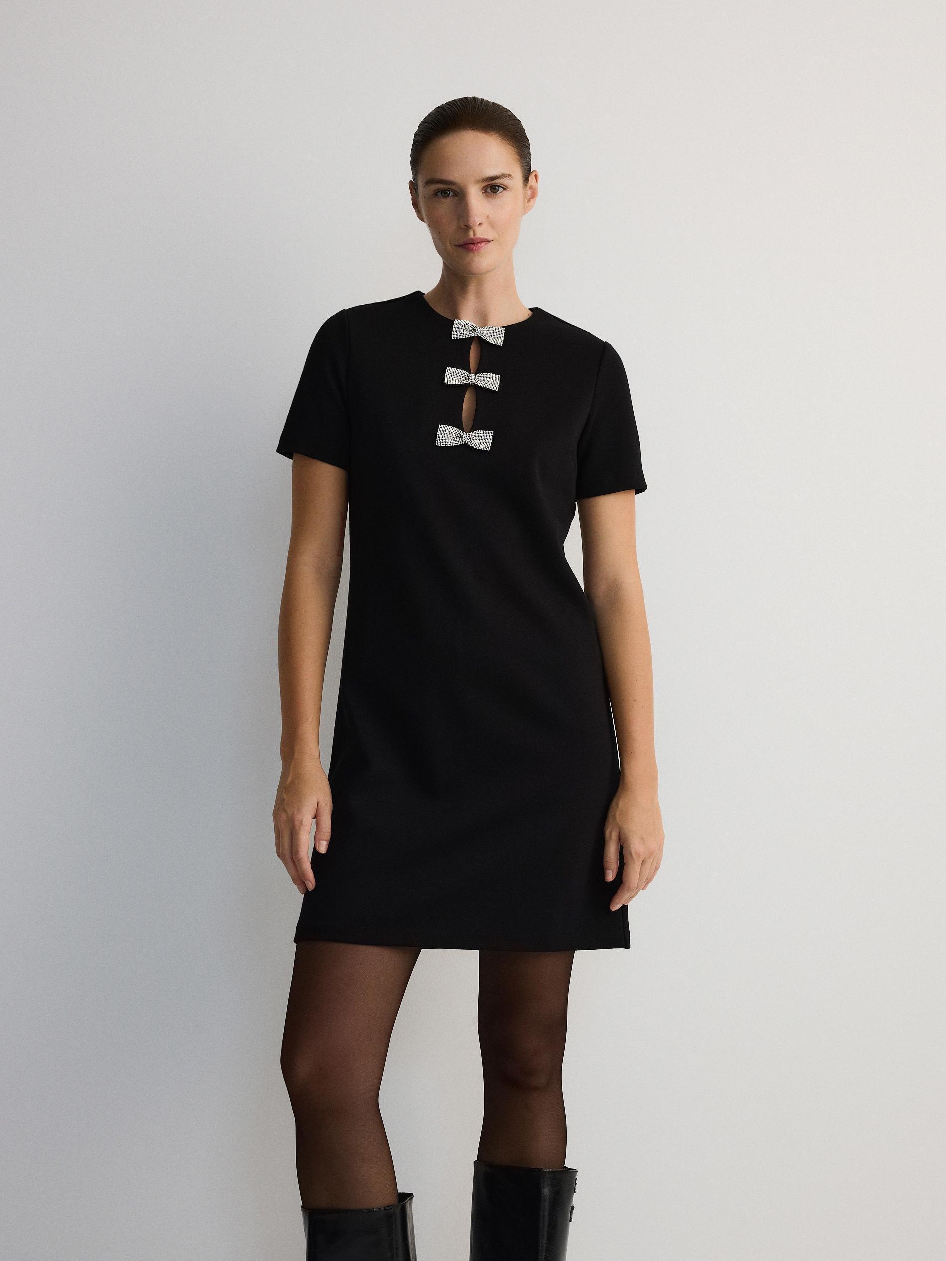 Black Mini Dress With Bows, , large image number 1
