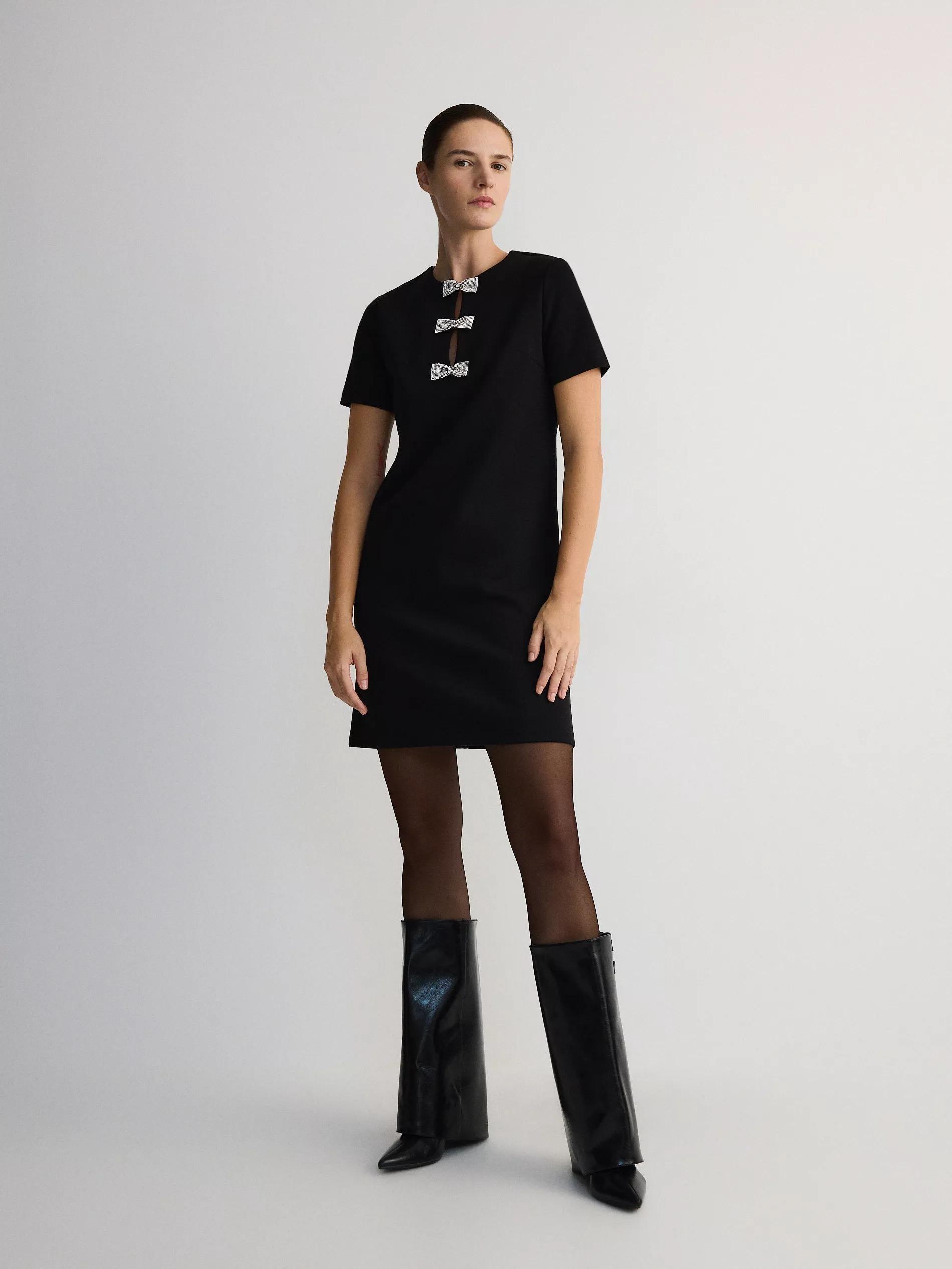 Black Mini Dress With Bows, , large image number 2