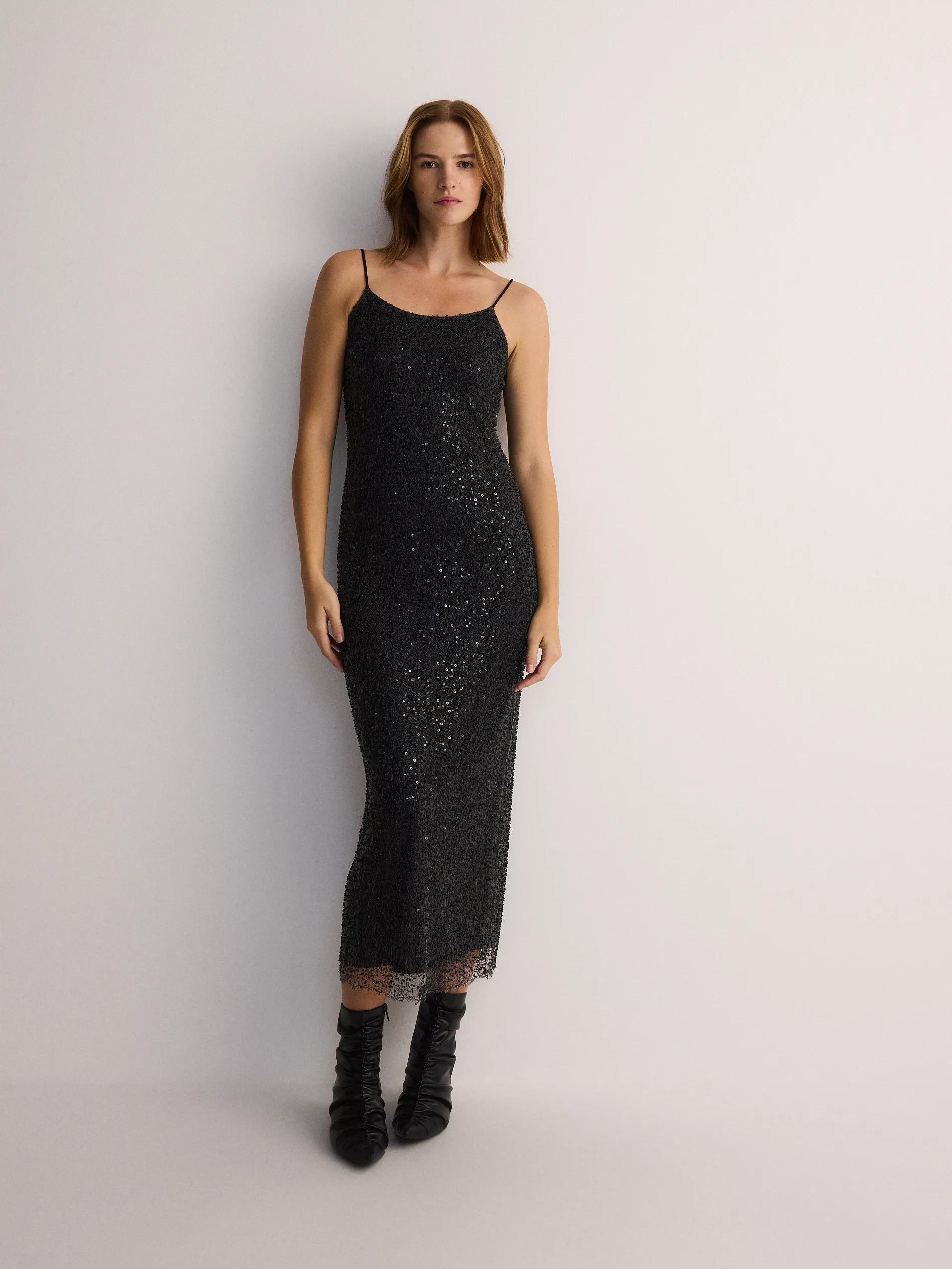 Black Dress With Sequins And Straps, , large image number 0