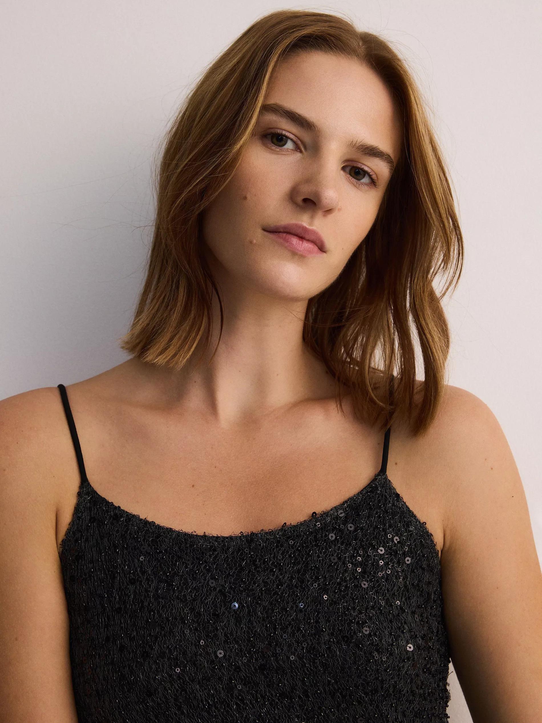 Black Dress With Sequins And Straps, , large image number 1