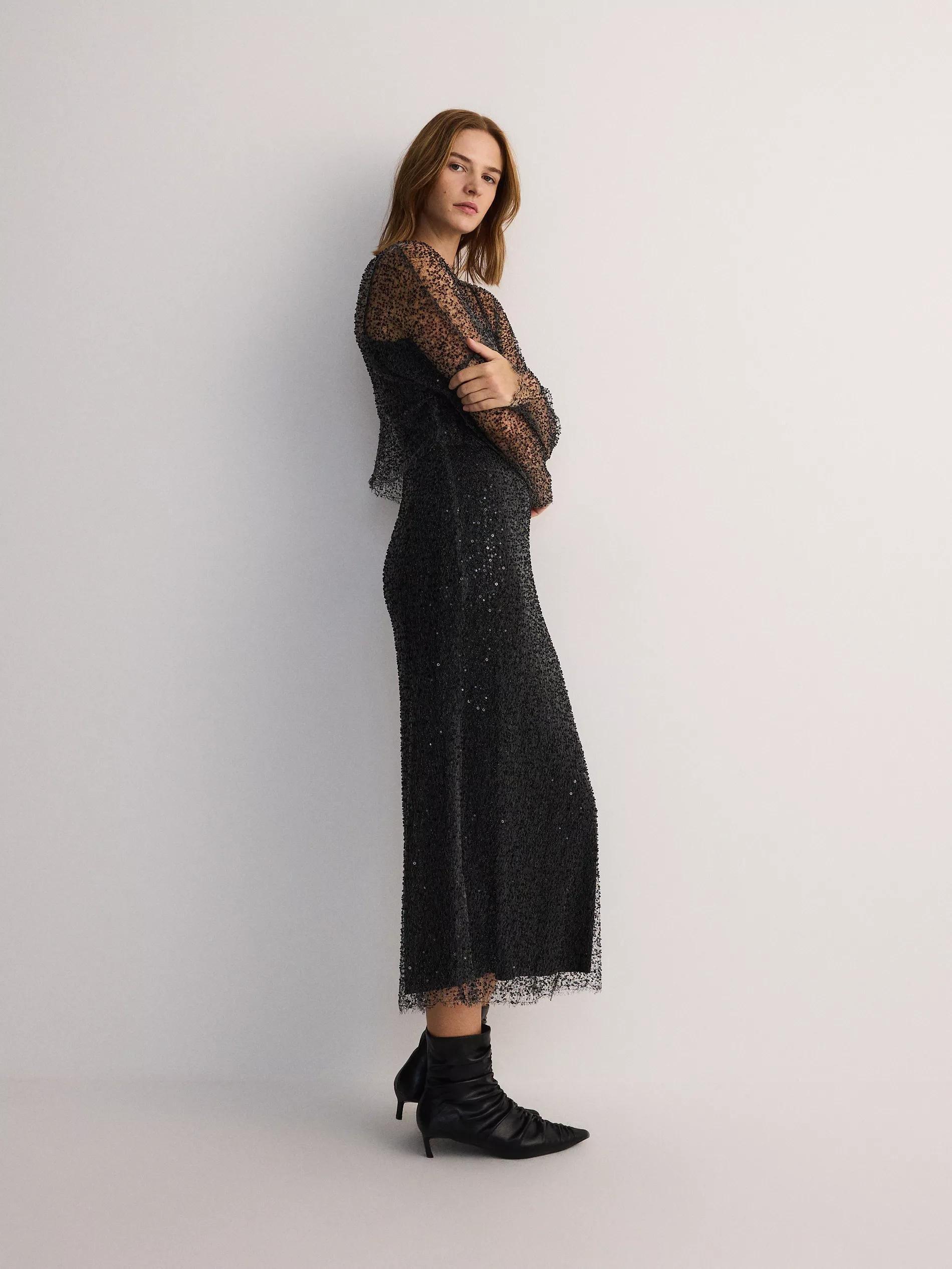 Black Dress With Sequins And Straps, , large image number 3