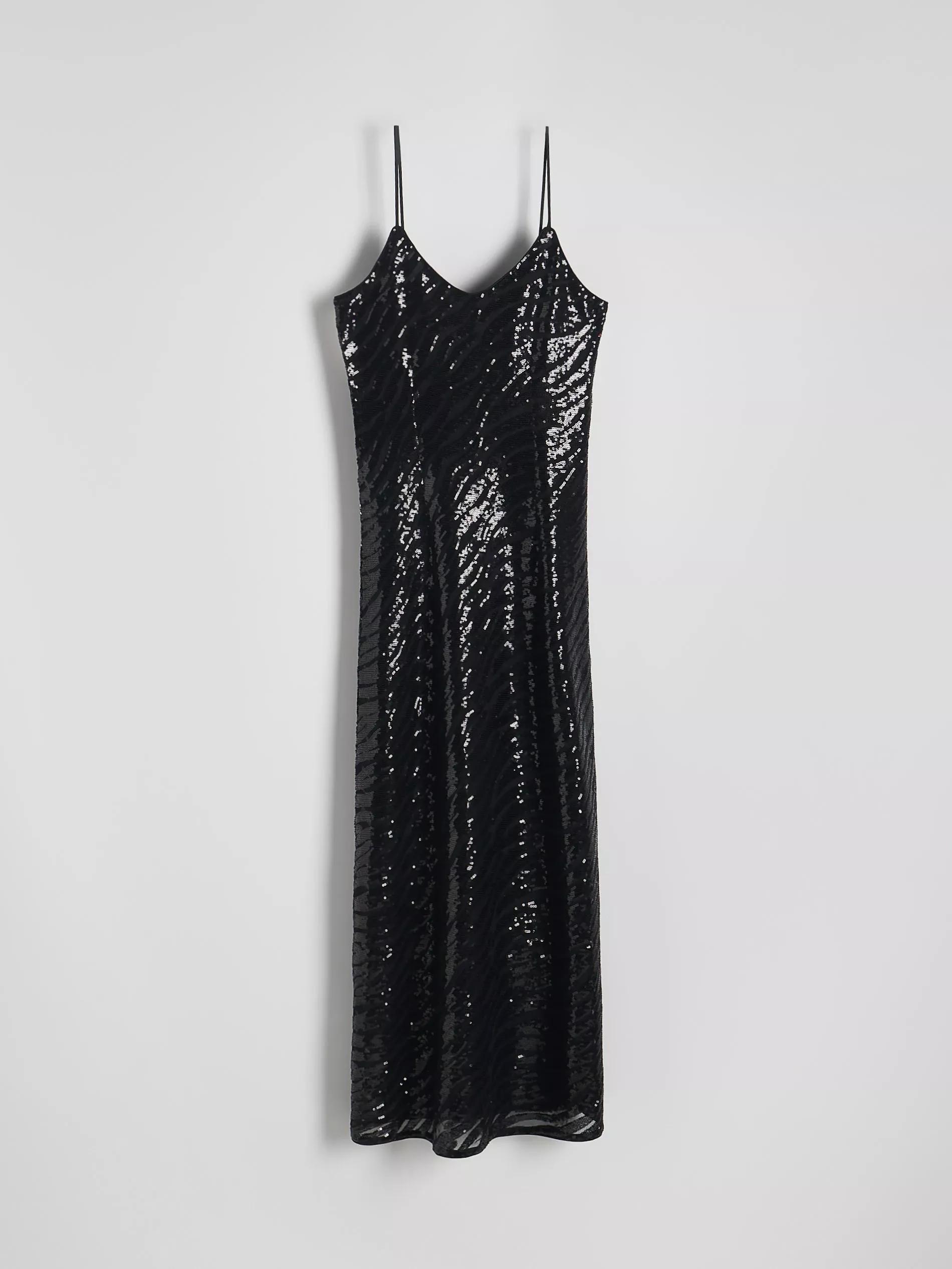 Black Animal Print Dress With Sequins, , large image number 0
