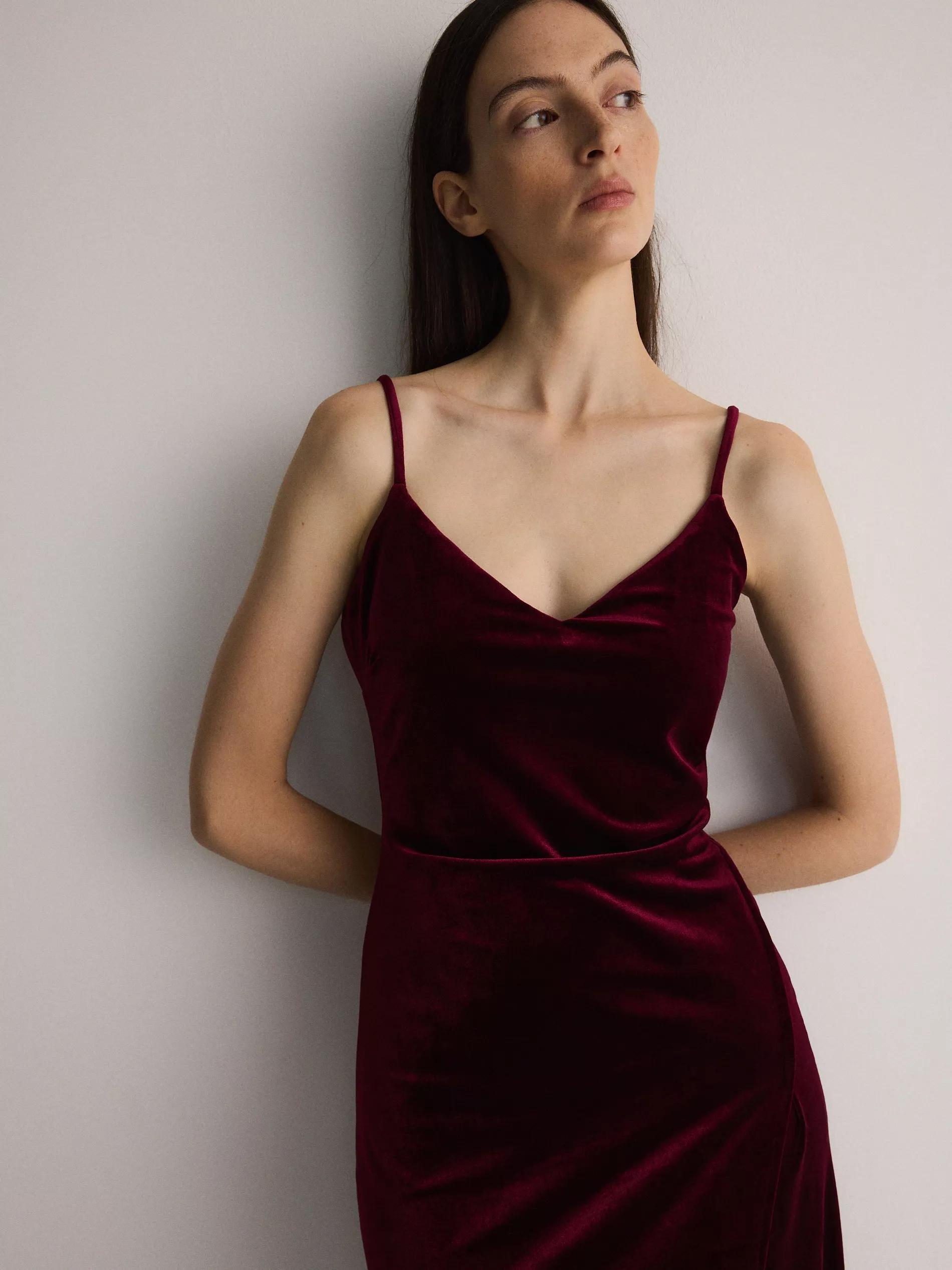 Maroon Velvet Strap Dress, , large image number 3