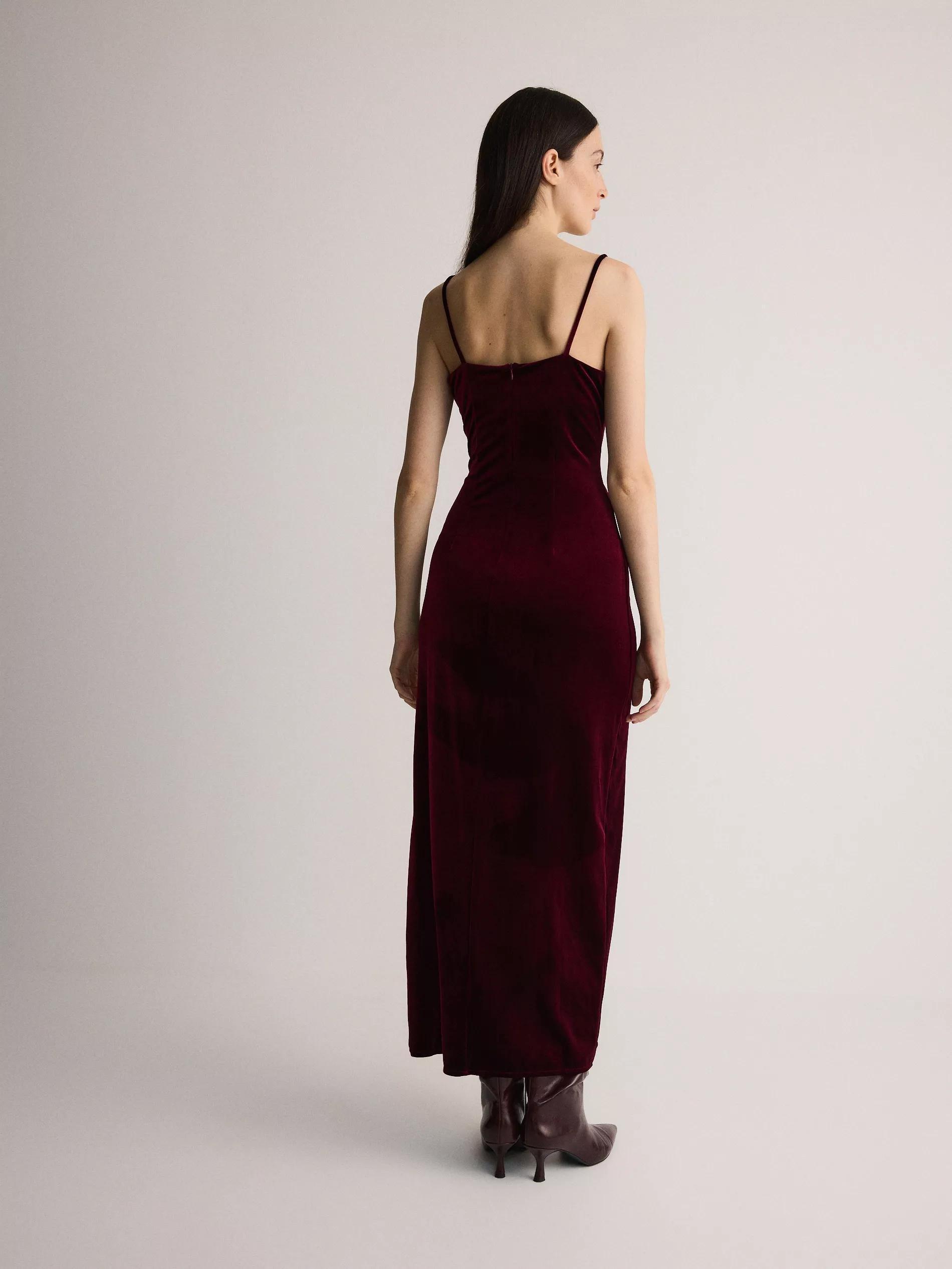 Maroon Velvet Strap Dress, , large image number 7