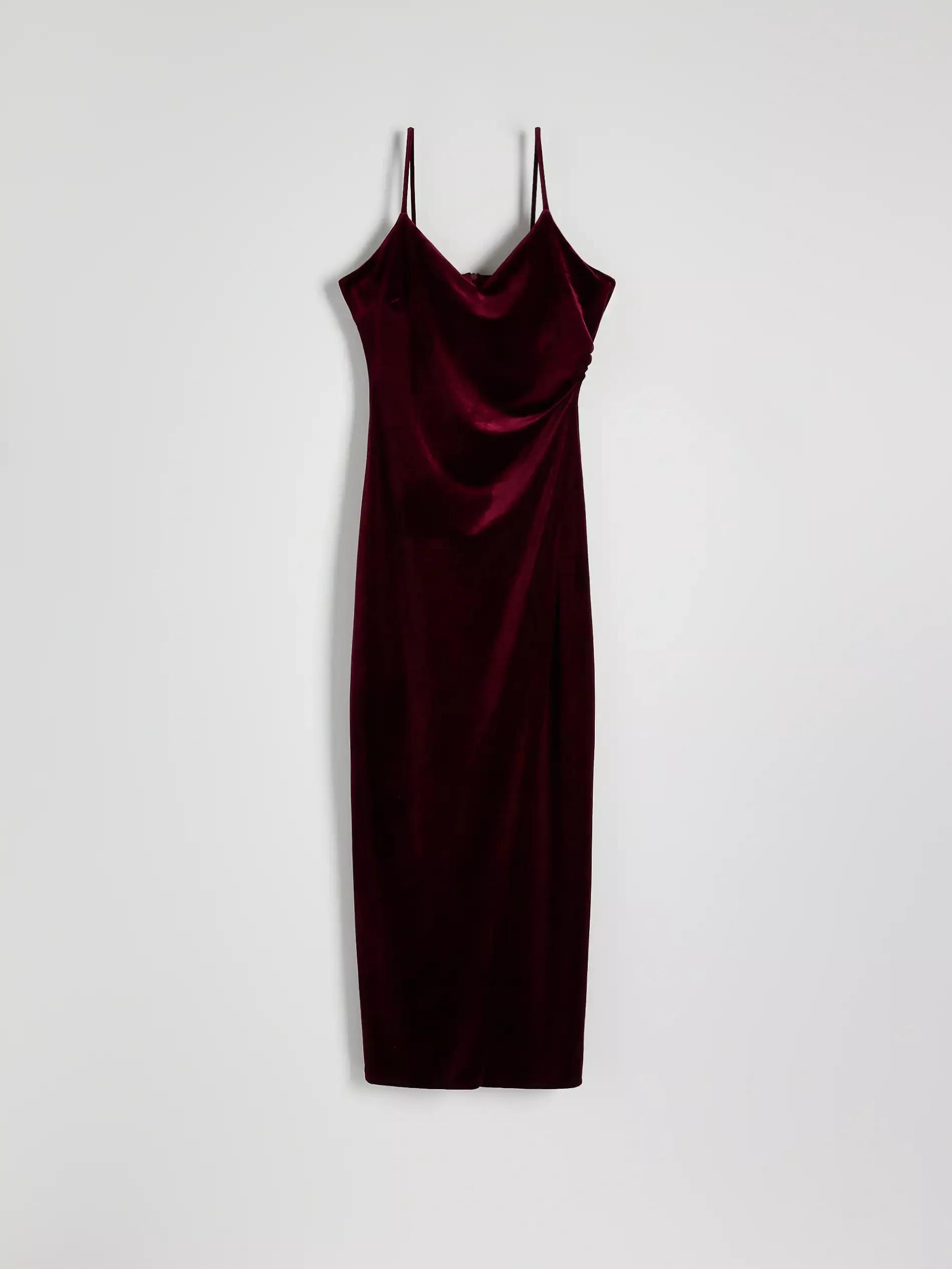 Maroon Velvet Strap Dress, , large image number 8