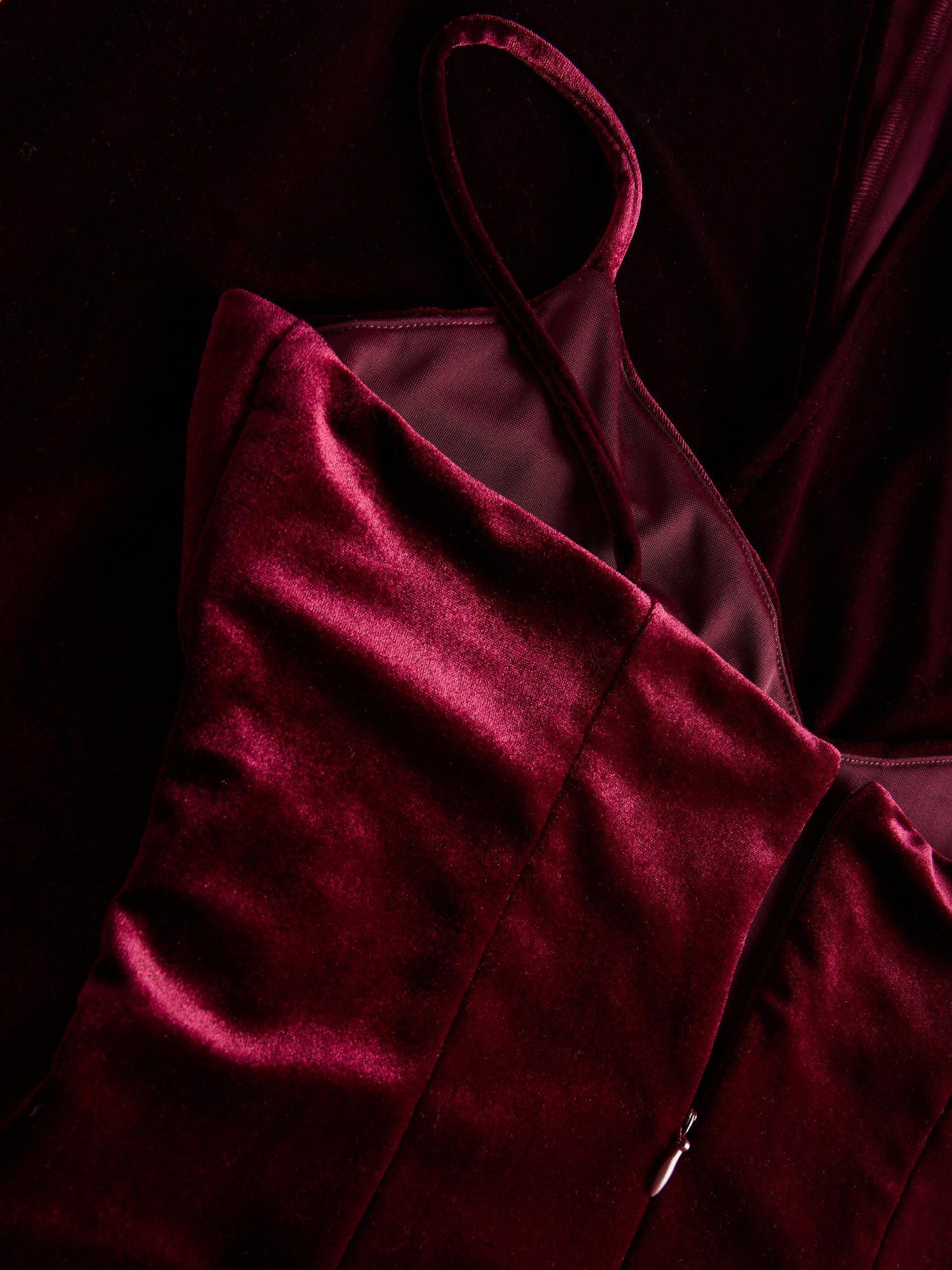 Maroon Velvet Strap Dress, , large image number 11