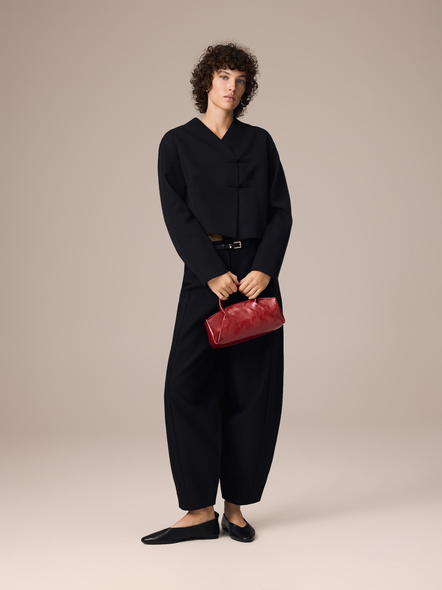 Black Blazer With Mandarin Fastening, Black, large image number 0