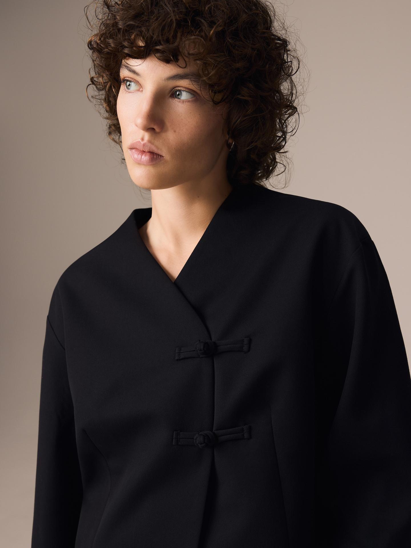 Black Blazer With Mandarin Fastening, Black, medium